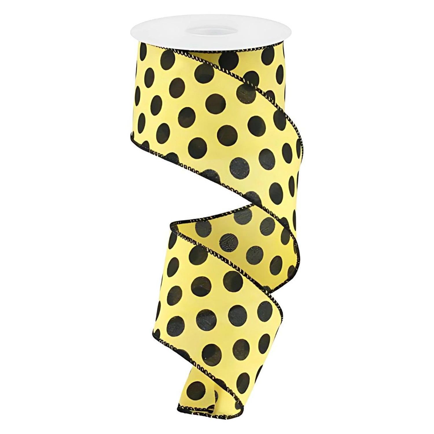 2.5" Medium Polka Dots: Yellow & Black (10 Yards)