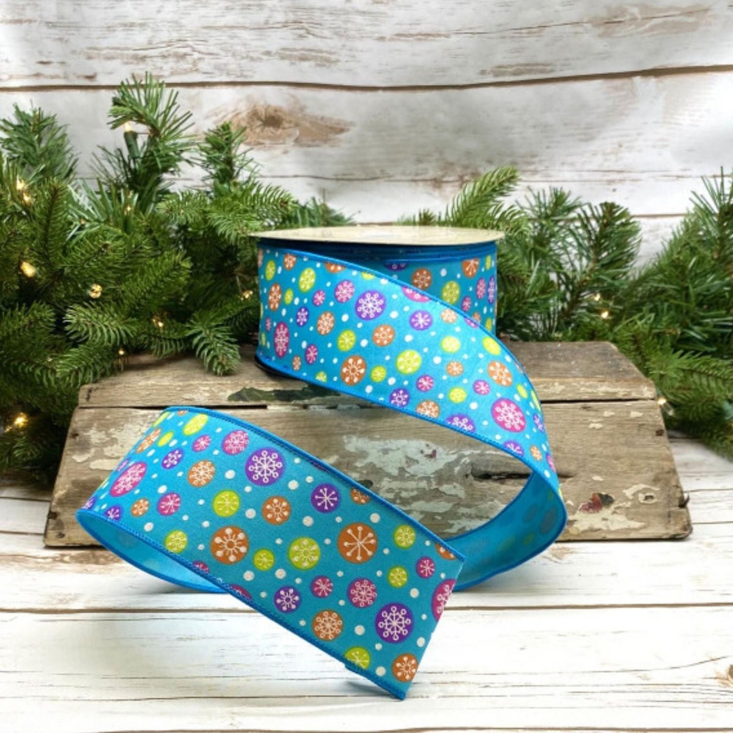 2.5" Merry and Bright Snowflake Ribbon: Blue (25 Yards)