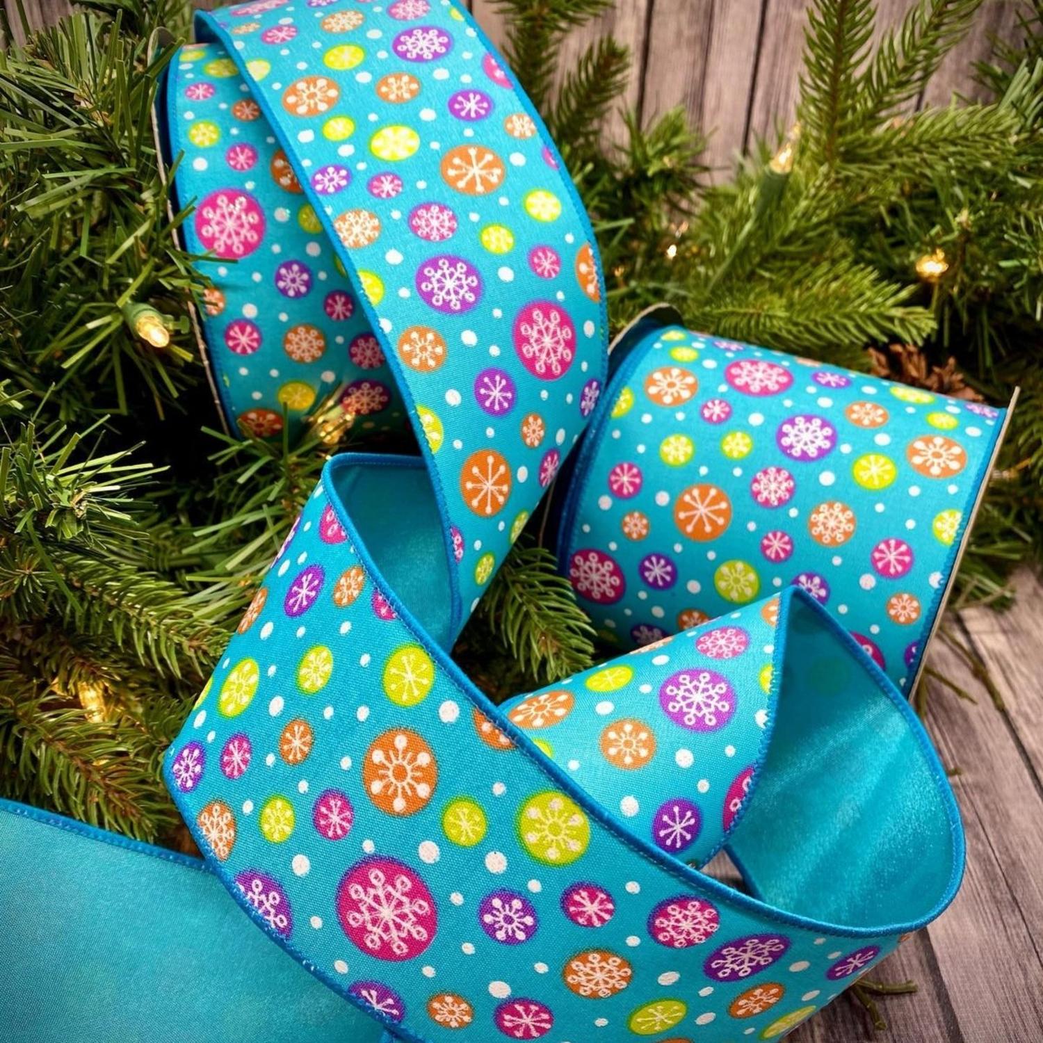 2.5" Merry and Bright Snowflake Ribbon: Blue (25 Yards)