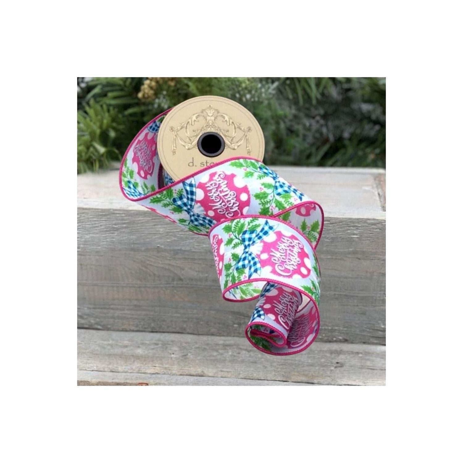 2.5" Merry Christmas Ornament Pink/Blue (10 Yards)