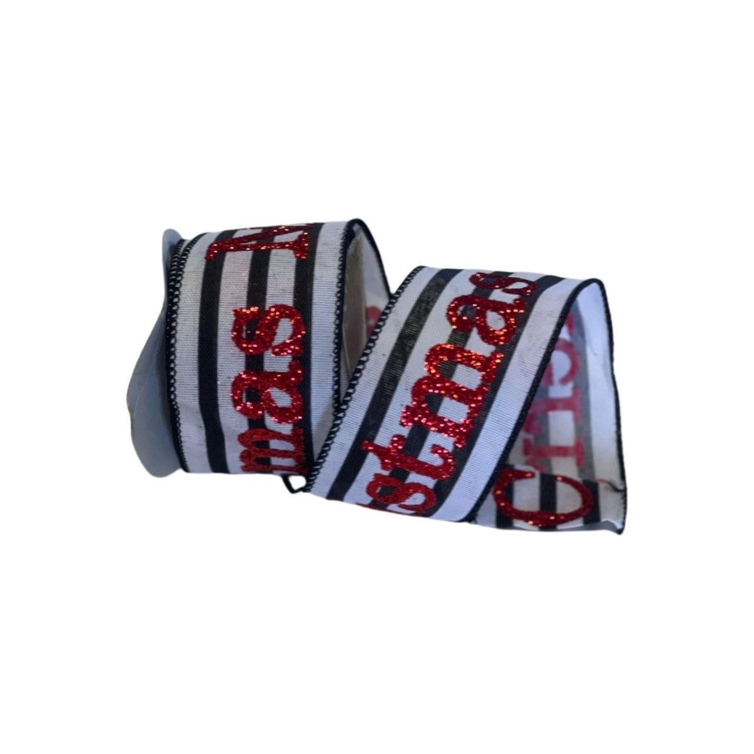 2.5" Merry Christmas Ribbon: Black/White