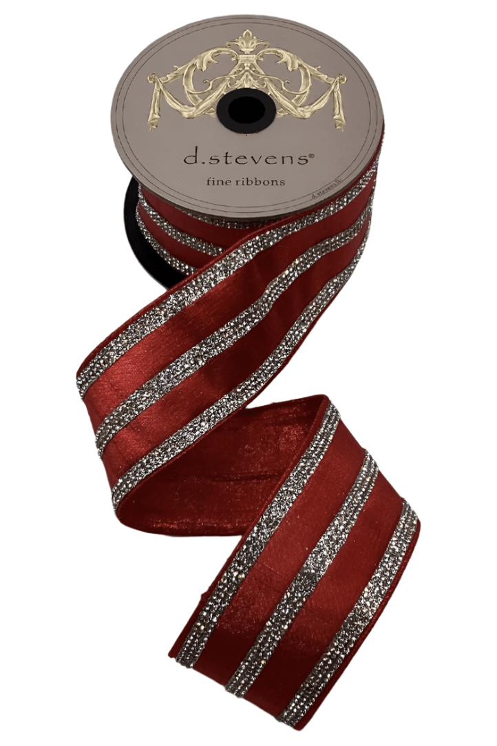 Shop For 2.5" Metallic Dupion Jewel Stripe Ribbon: Red (5 Yards)