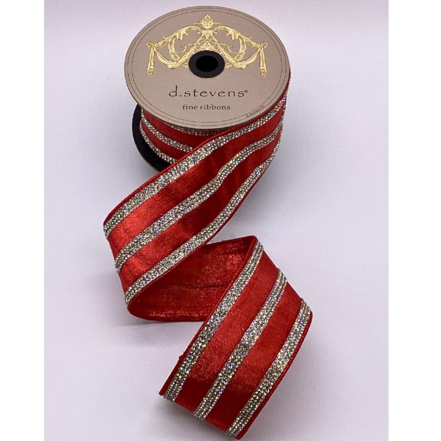 2.5" Metallic Dupion Jewel Stripe Ribbon: Red (5 Yards)