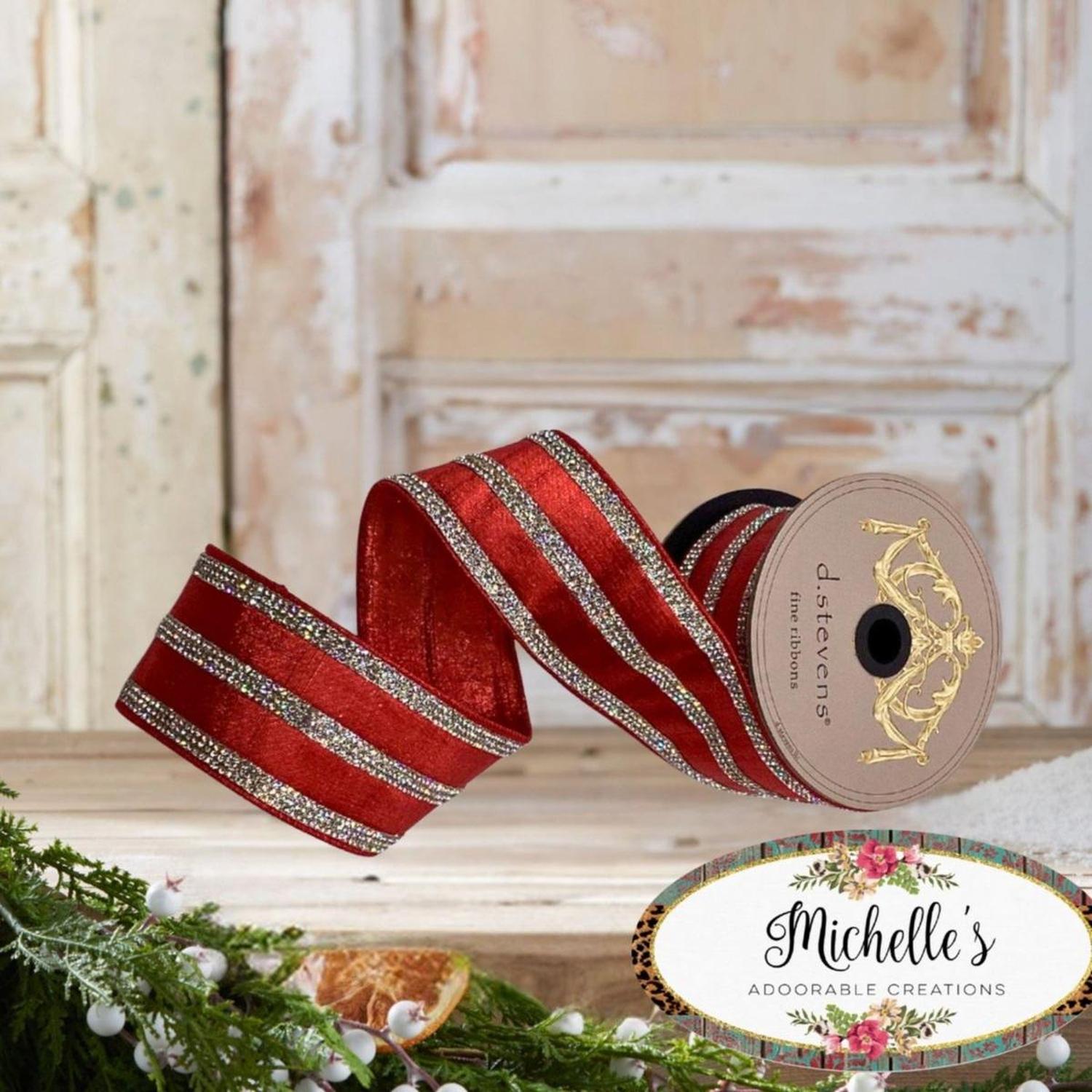 2.5" Metallic Dupion Jewel Stripe Ribbon: Red (5 Yards)