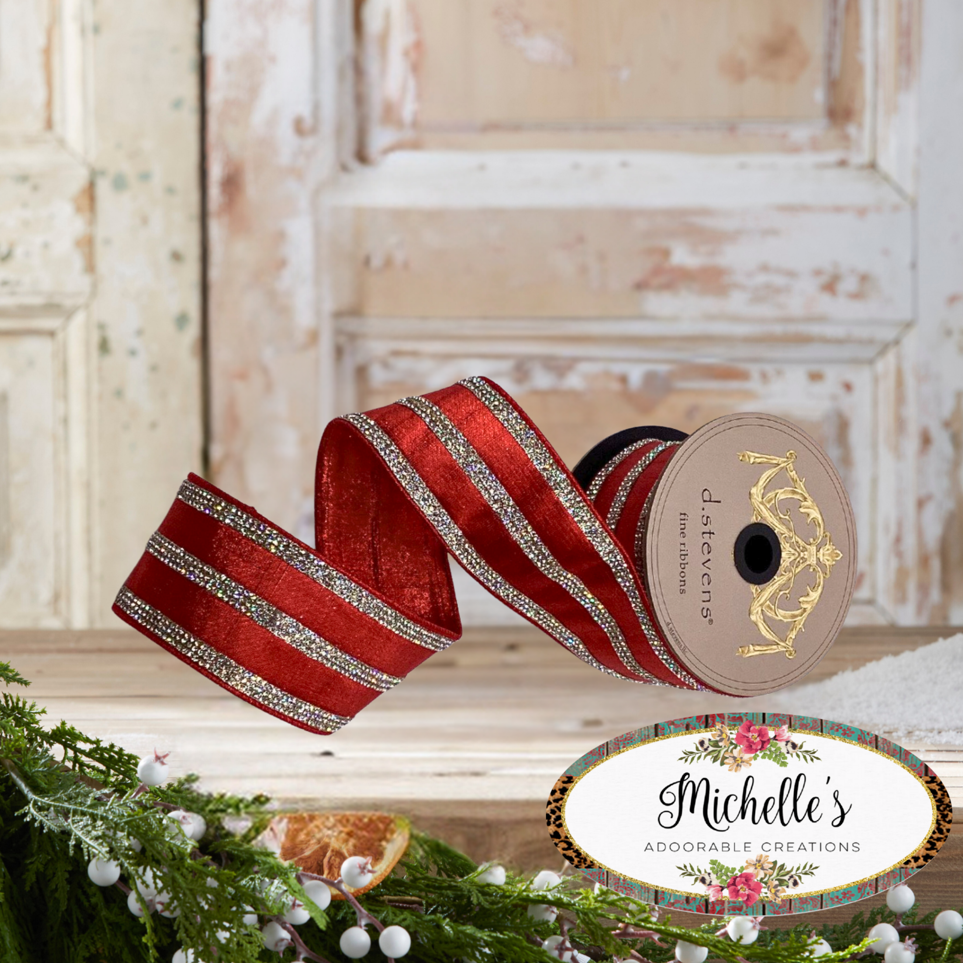 Shop For 2.5" Metallic Dupion Jewel Stripe Ribbon: Red (5 Yards)