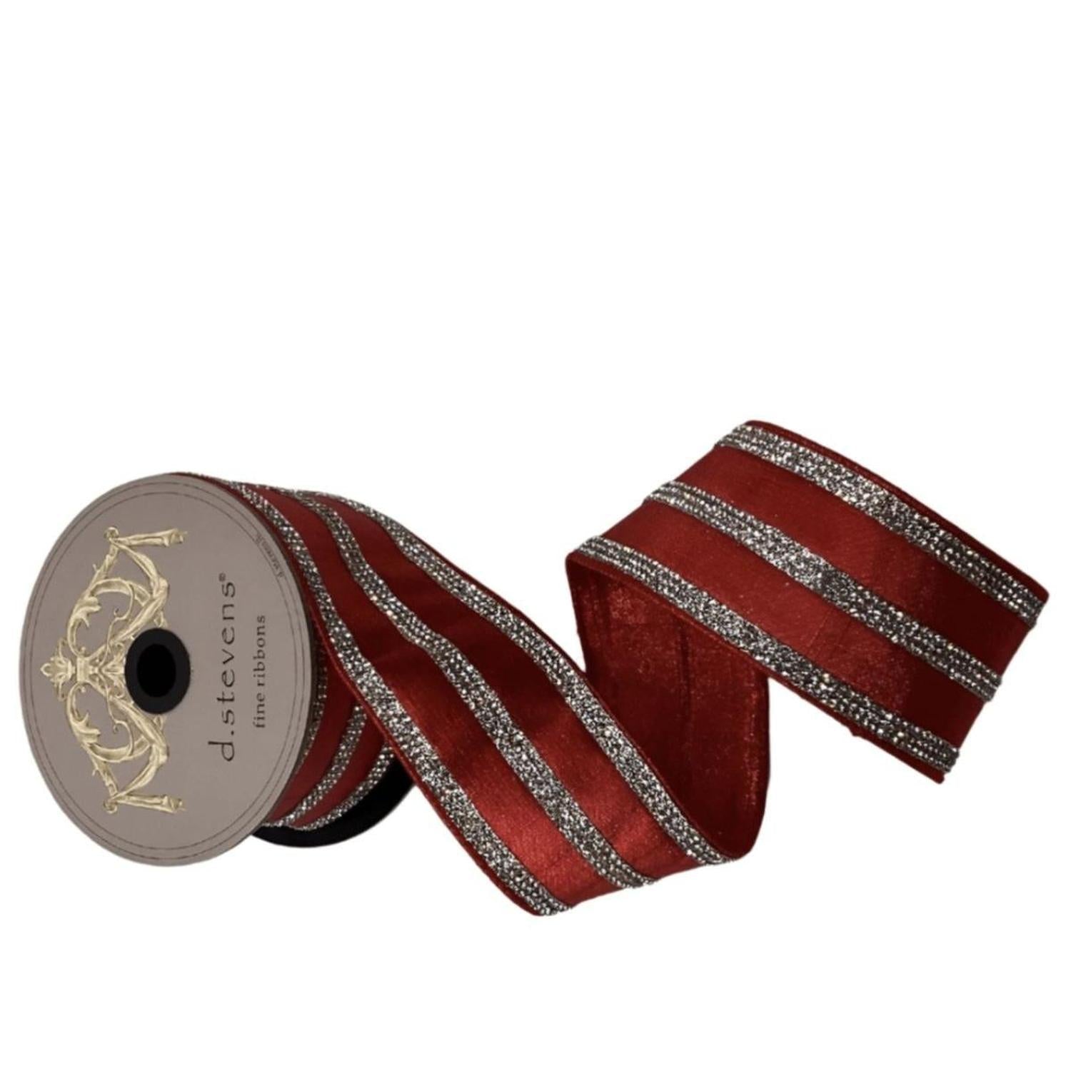 2.5" Metallic Dupion Jewel Stripe Ribbon: Red (5 Yards)