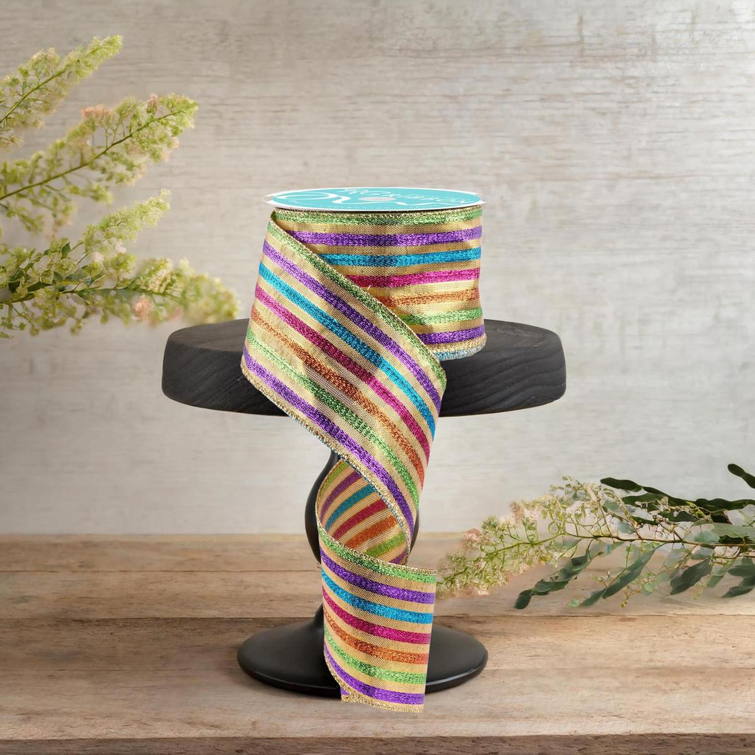 2.5" Metallic Fiesta Stripe Ribbon: Gold (10 Yards)