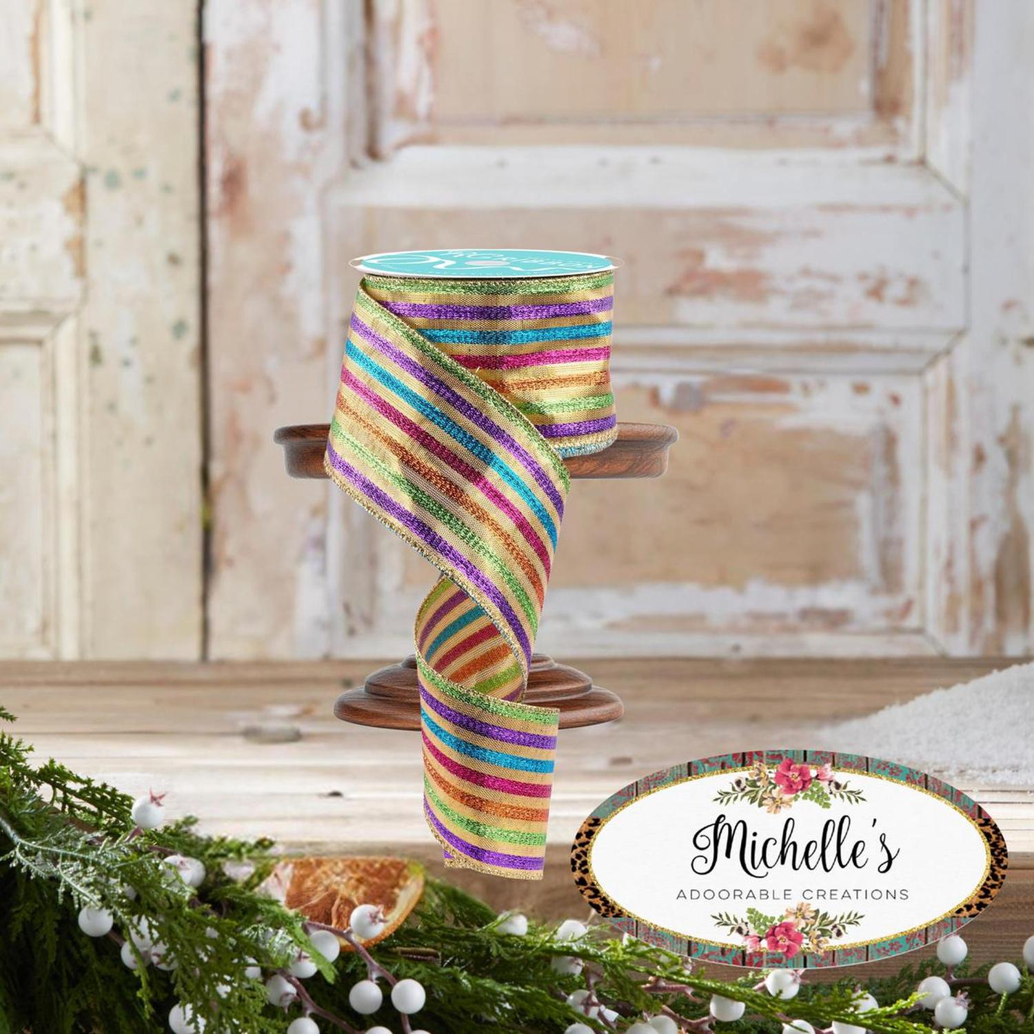 2.5" Metallic Fiesta Stripe Ribbon: Gold (10 Yards)