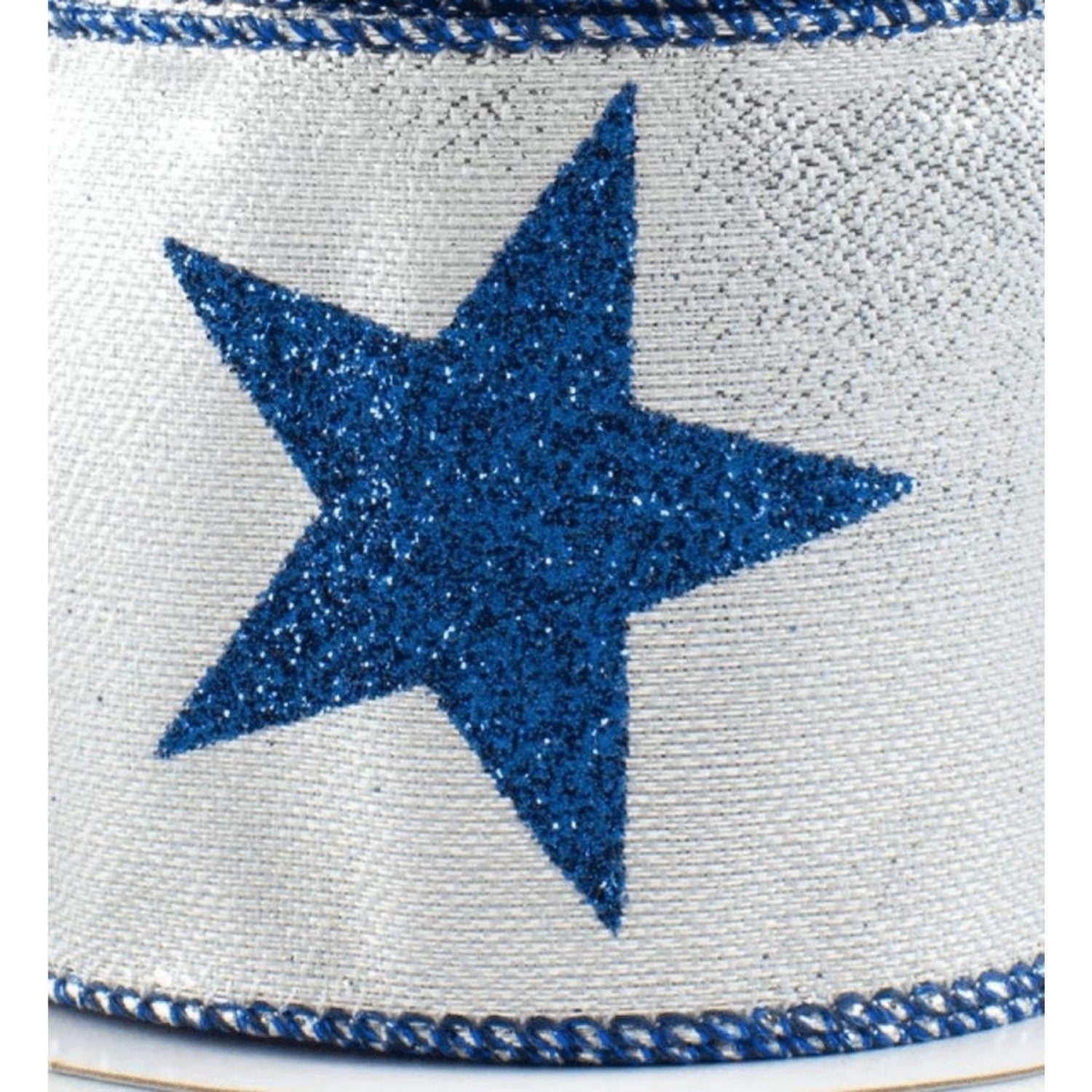 Shop For 2.5" Metallic Star Ribbon: Silver & Navy (10 Yards)