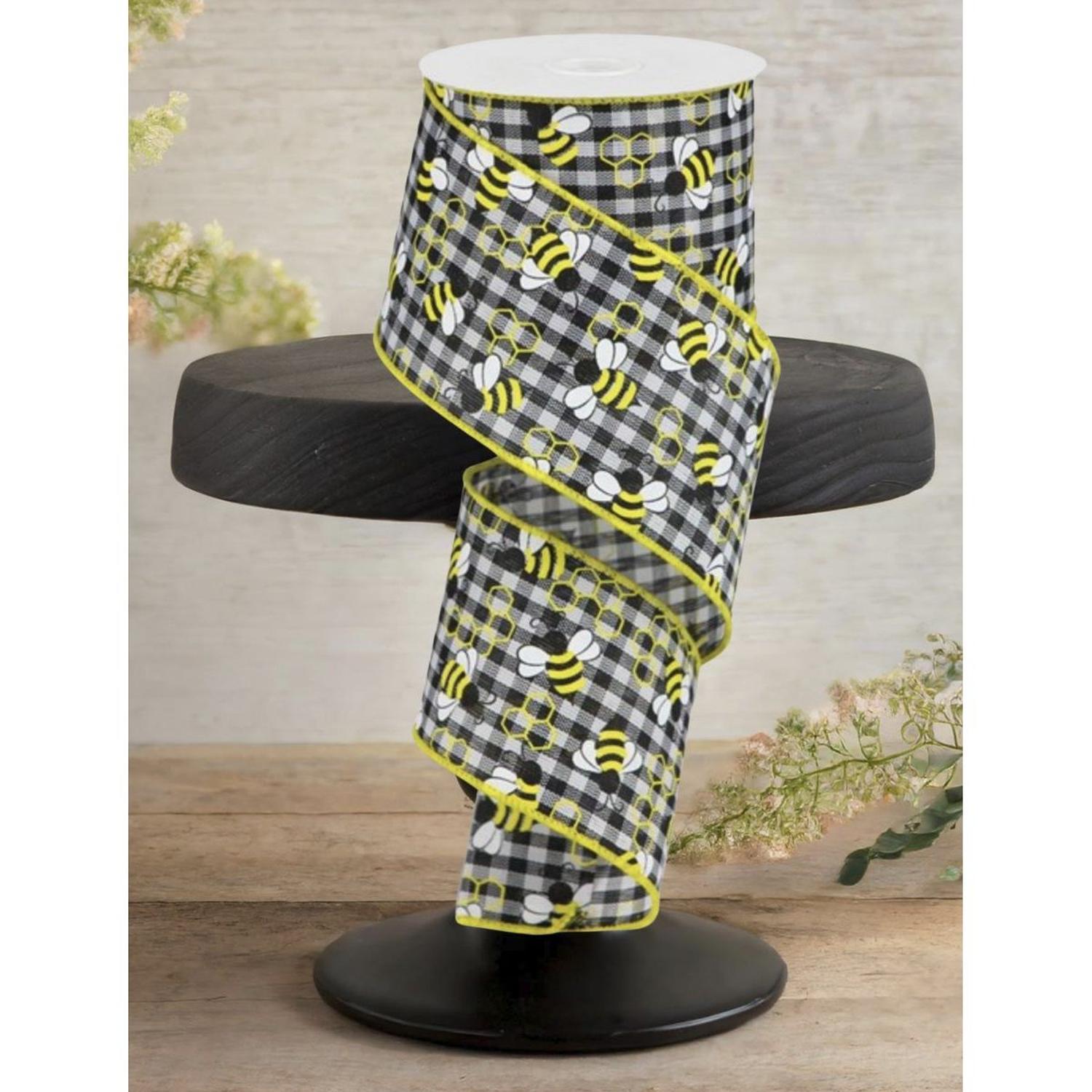 2.5" Mini Bumblebees on Royal Ribbon: Gingham Check (10 Yards)