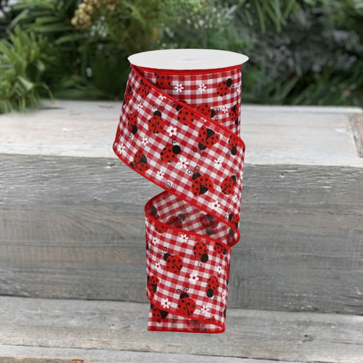 Shop For 2.5" Mini Ladybug on Royal Ribbon: Red Gingham (10 Yards) at Michelle's aDOORable Creations
