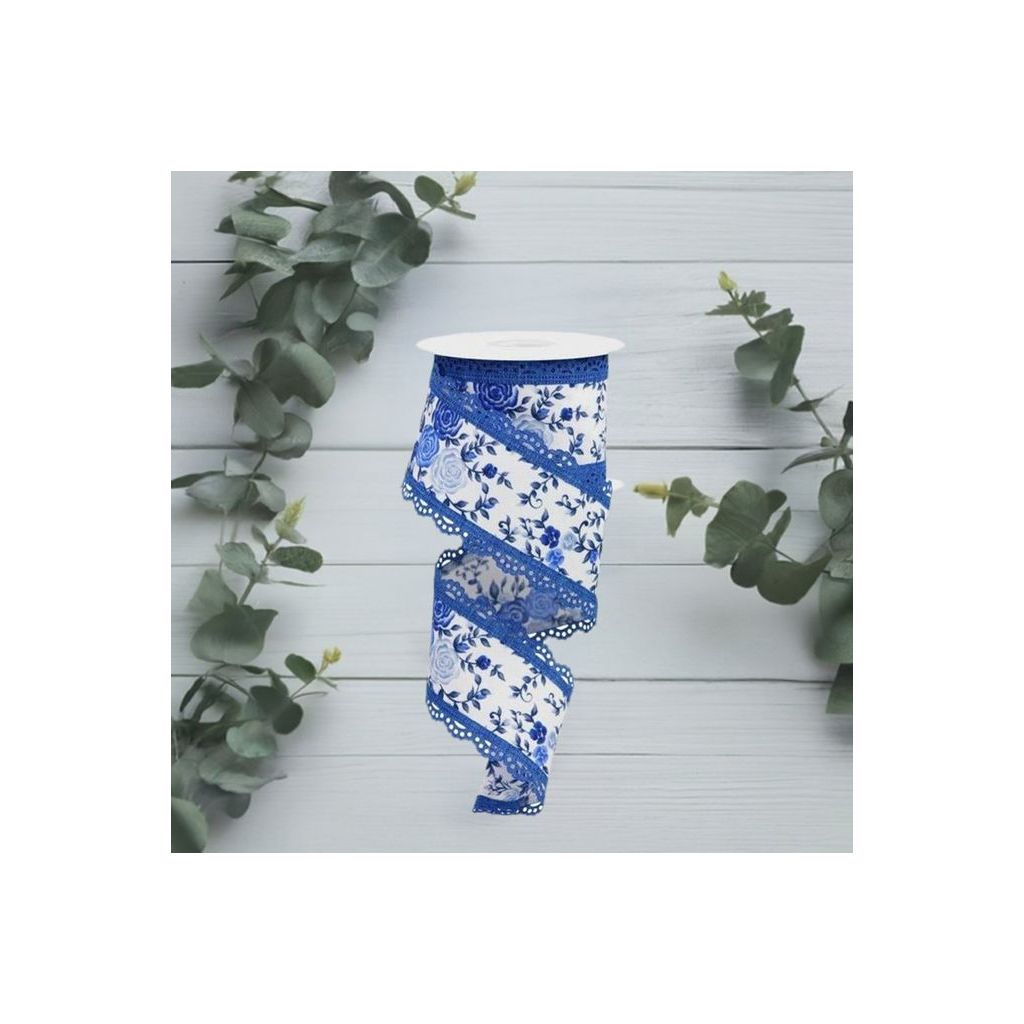 Shop For 2.5" Mini Roses and Lace Ribbon: Blue (10 Yards) at Michelle's aDOORable Creations