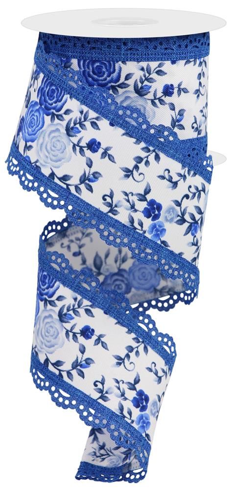 Shop For 2.5" Mini Roses and Lace Ribbon: Blue (10 Yards)