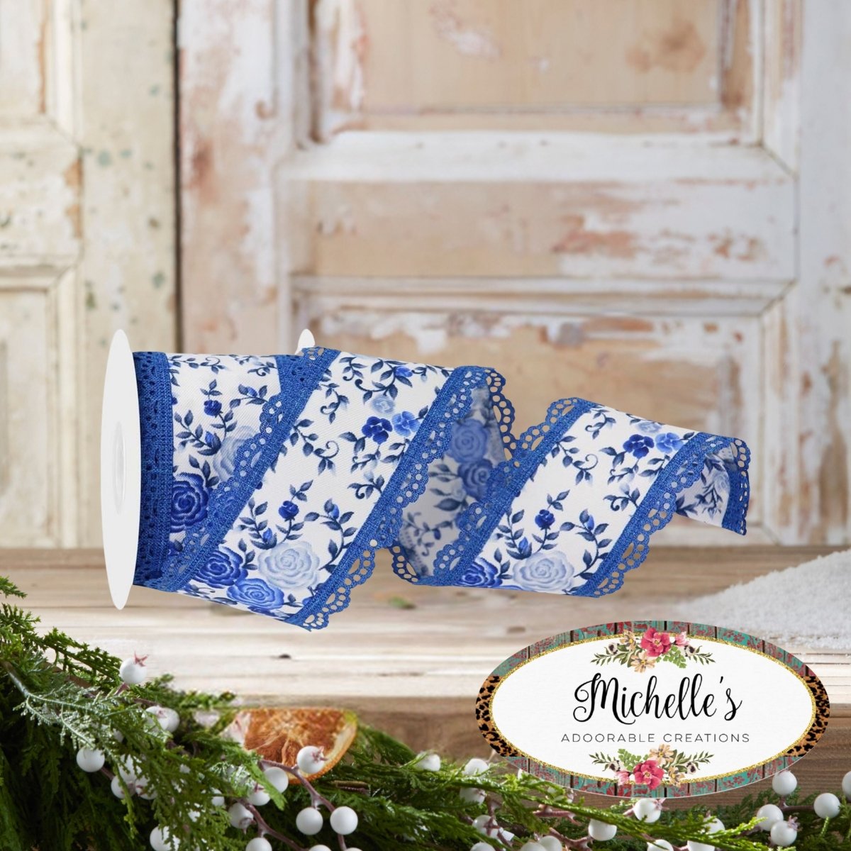 Shop For 2.5" Mini Roses and Lace Ribbon: Blue (10 Yards)