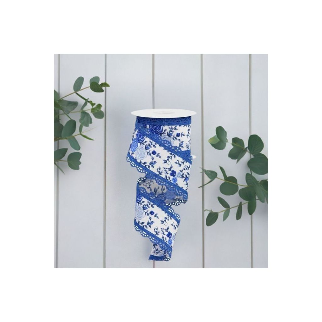 Shop For 2.5" Mini Roses and Lace Ribbon: Blue (10 Yards) at Michelle's aDOORable Creations