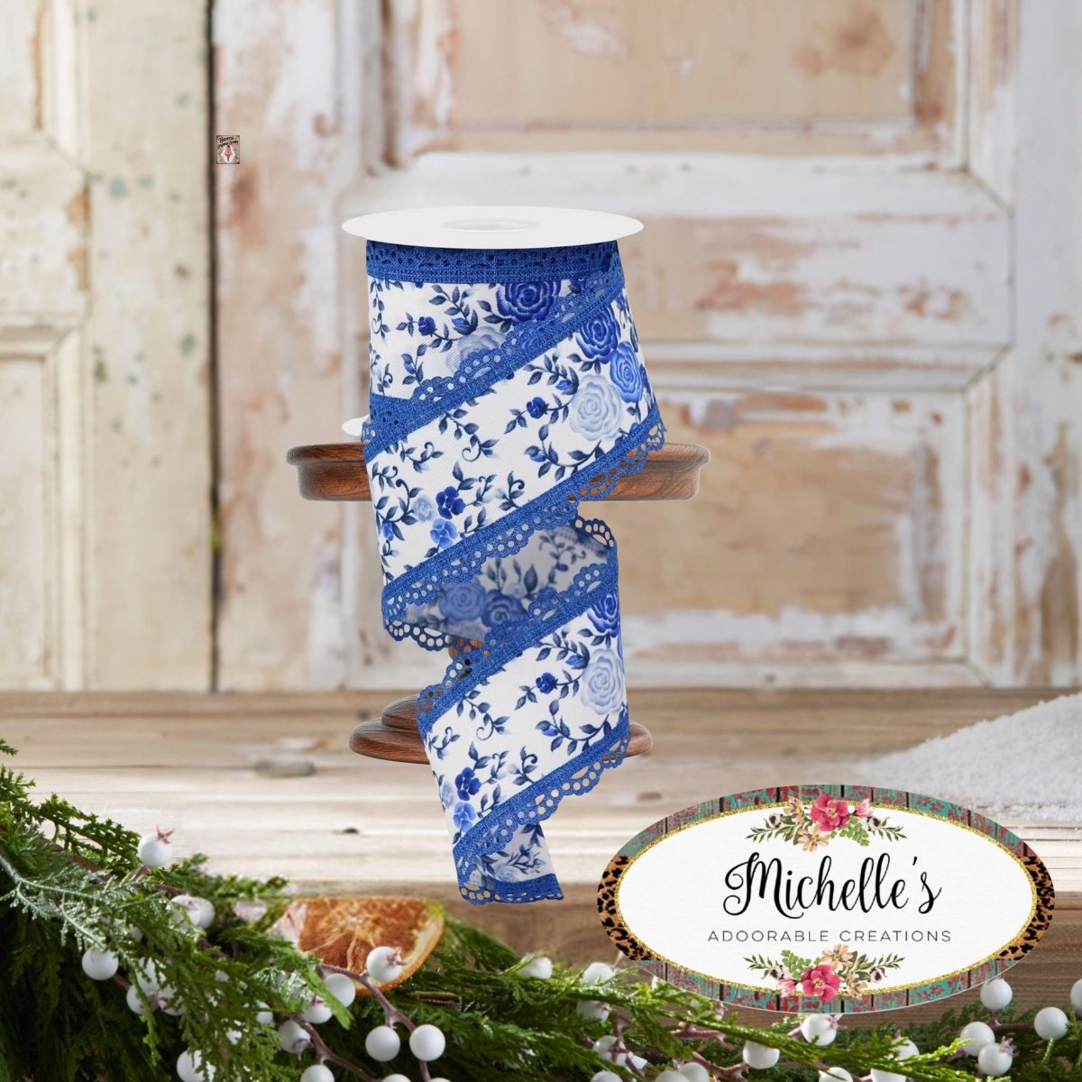 Shop For 2.5" Mini Roses and Lace Ribbon: Blue (10 Yards)
