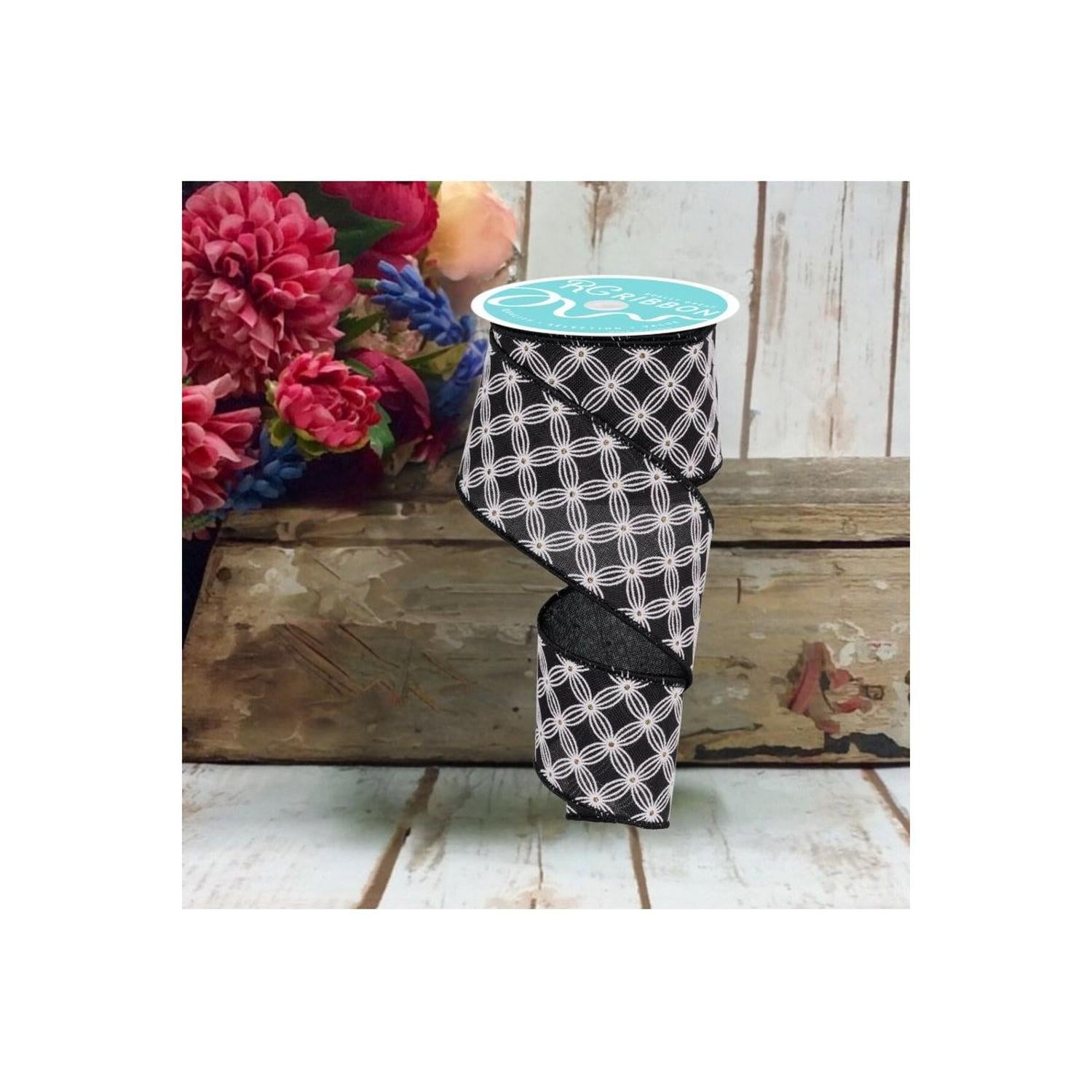 2.5" Multi Circles and Dots Ribbon: Black (10 Yards)