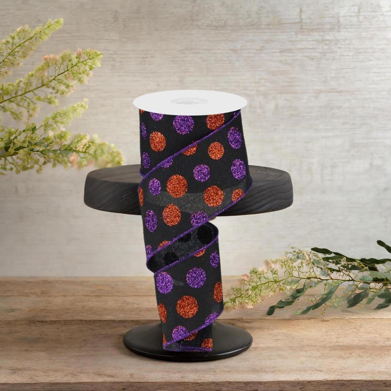 Shop For 2.5" Multi Glitter Dots: Black, Purple and Orange (10 Yards)