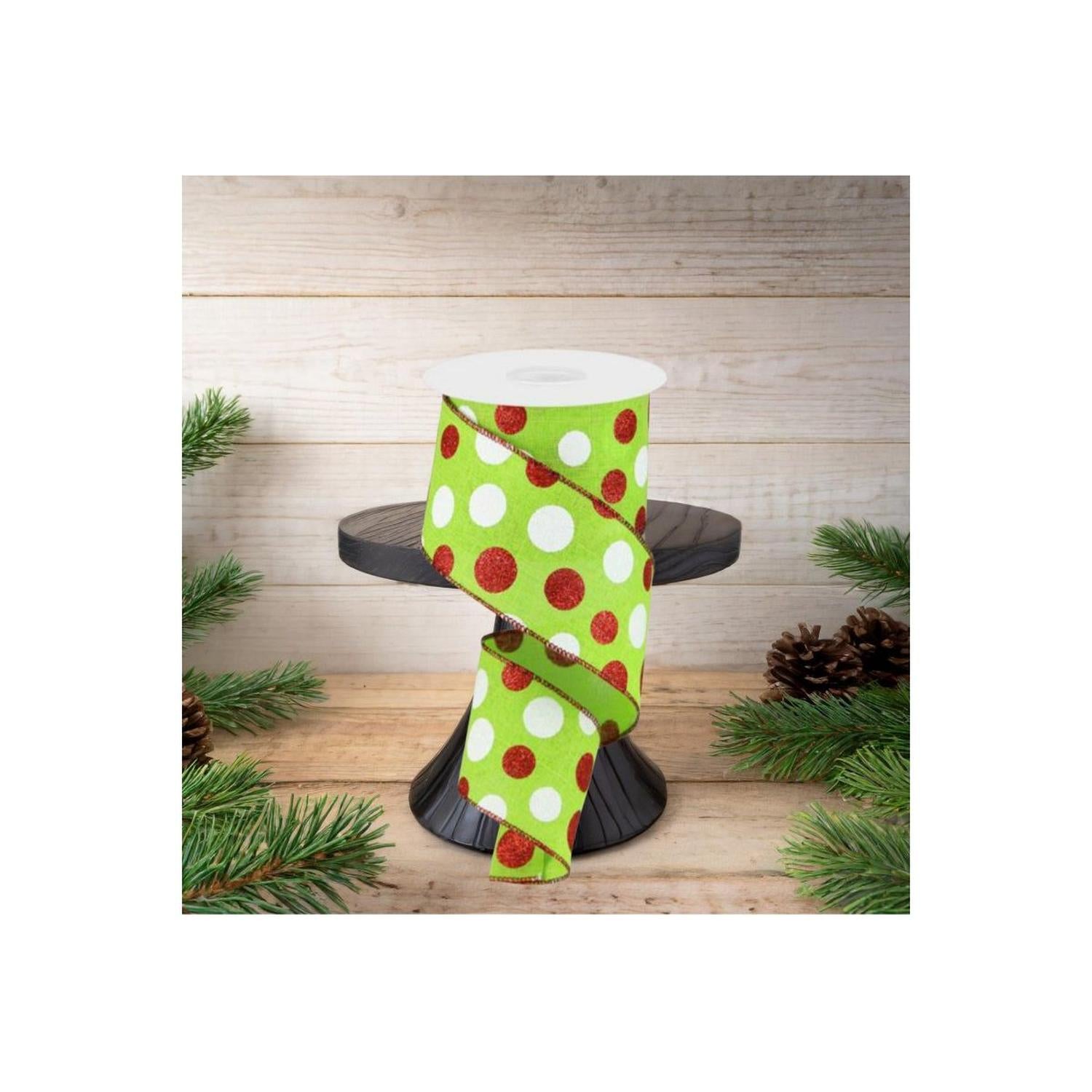 Shop For 2.5" Multi Glitter Dots Ribbon: Lime Green, Red, White (10 Yards)
