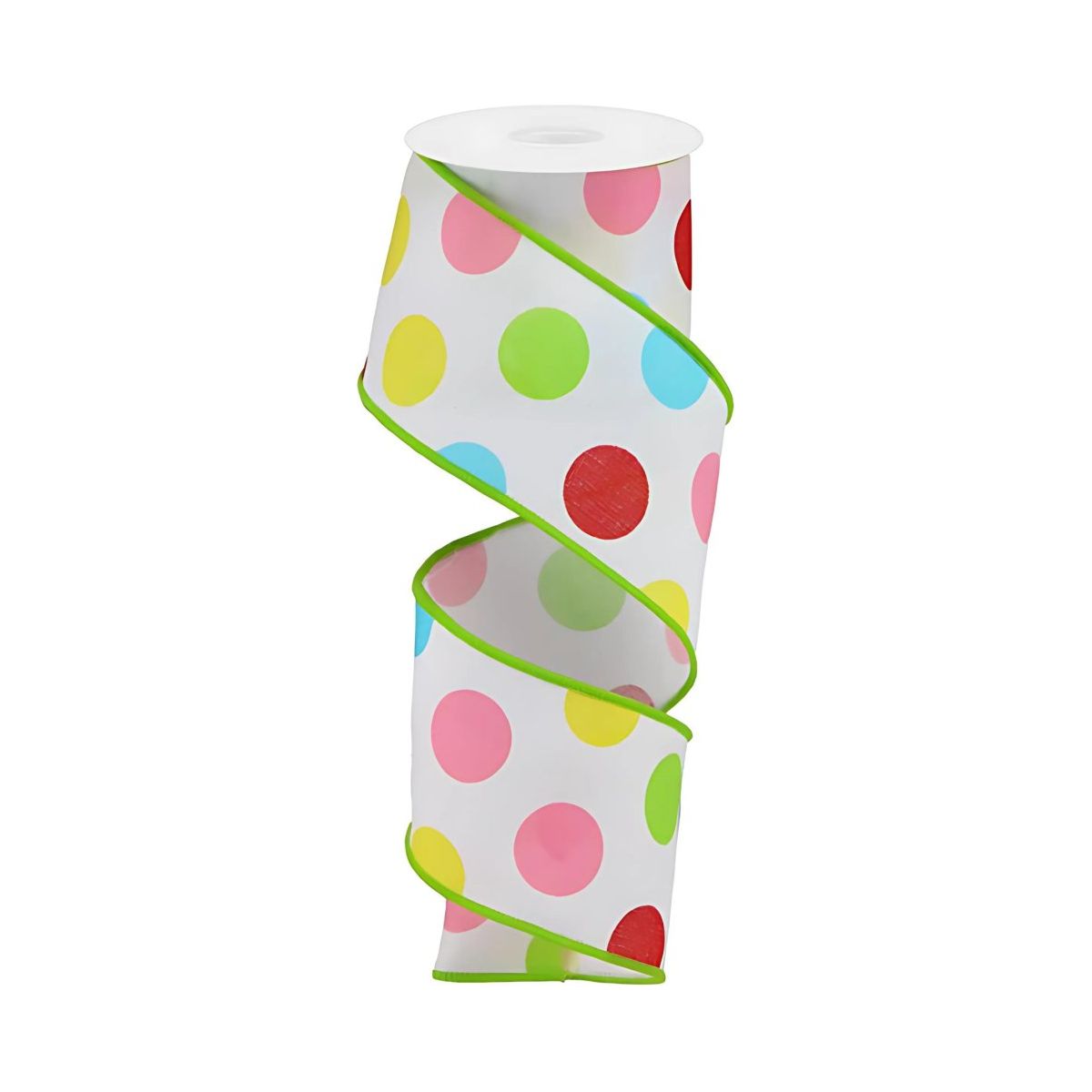 Shop For 2.5" Multi Polka Dots on Royal Ribbon: White/Green (10 Yards)