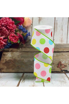 Shop For 2.5" Multi Polka Dots on Royal Ribbon: White/Green (10 Yards)