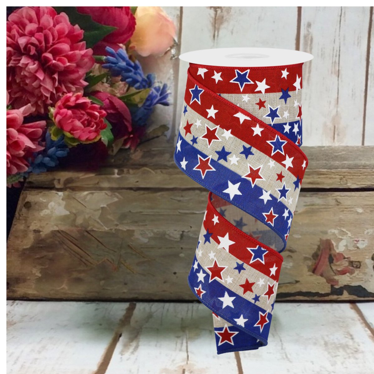 Shop For 2.5" Multi Stars On Stripes: Natural (10 Yards) at Michelle's aDOORable Creations