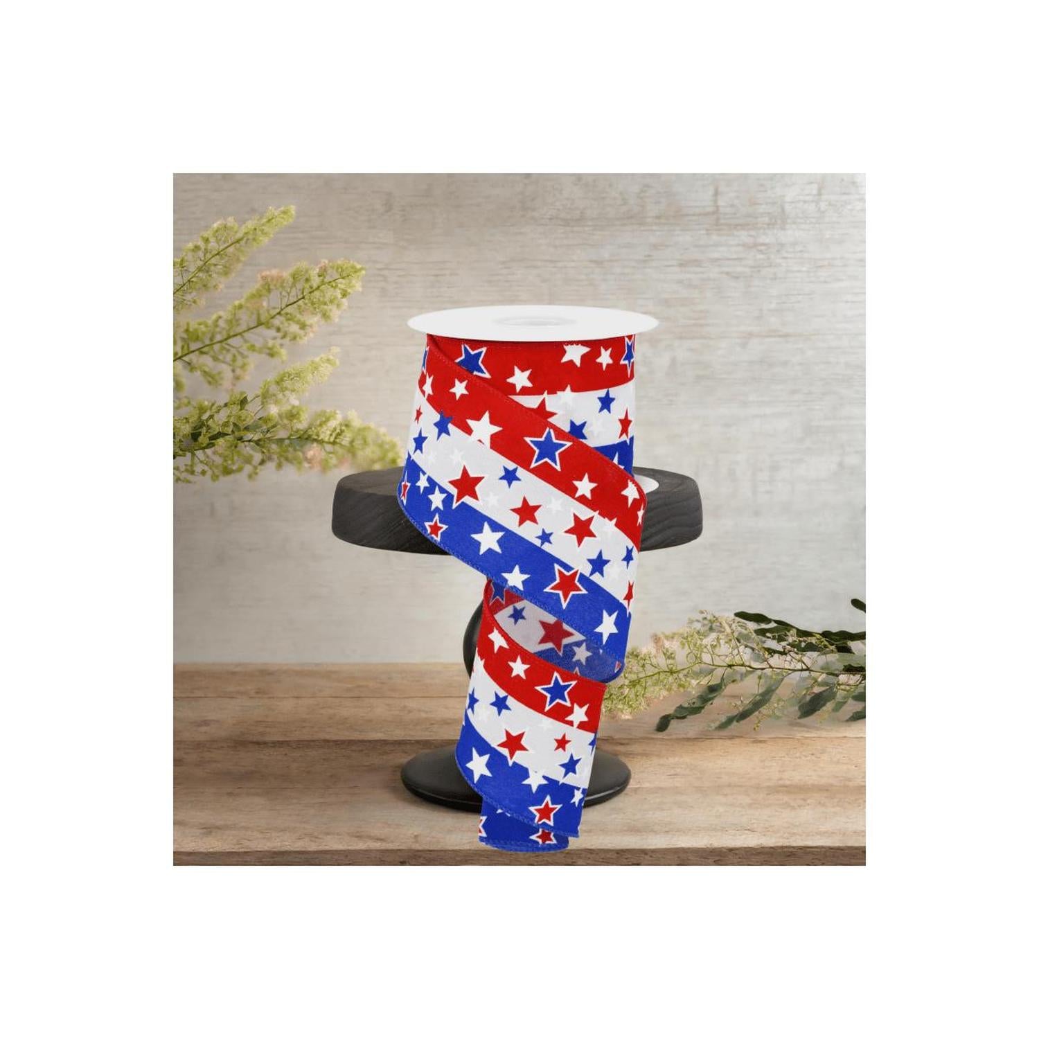 2.5" Multi Stars On Stripes: White (10 Yards)