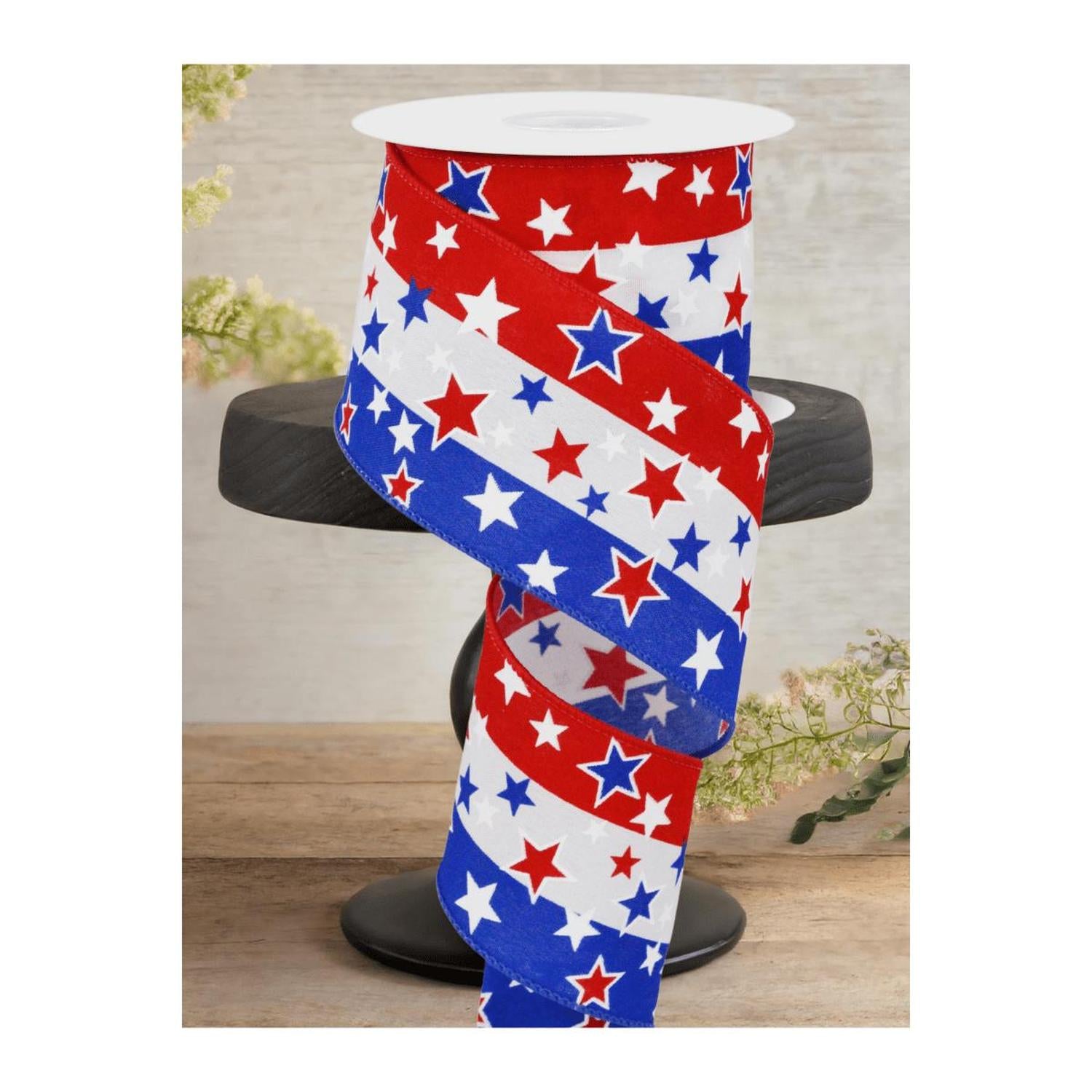 2.5" Multi Stars On Stripes: White (10 Yards)