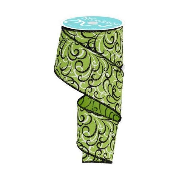 Shop For 2.5" Multi Swirls Glitter Ribbon: Lime Green/Black (10 Yard) at Michelle's aDOORable Creations