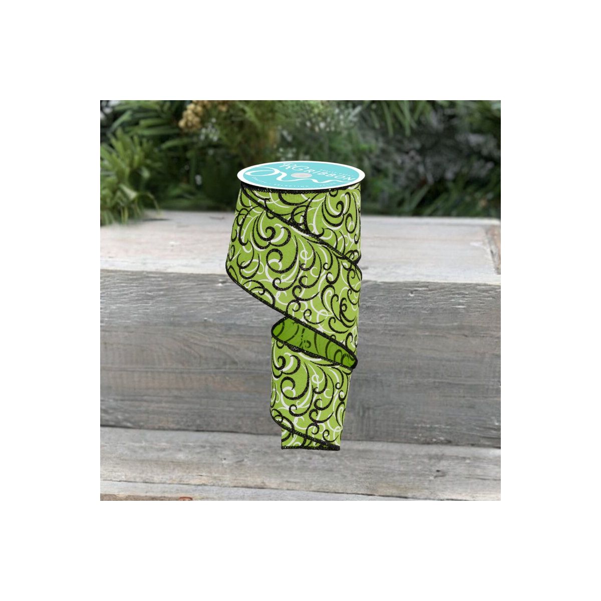 Shop For 2.5" Multi Swirls Glitter Ribbon: Lime Green/Black (10 Yard)