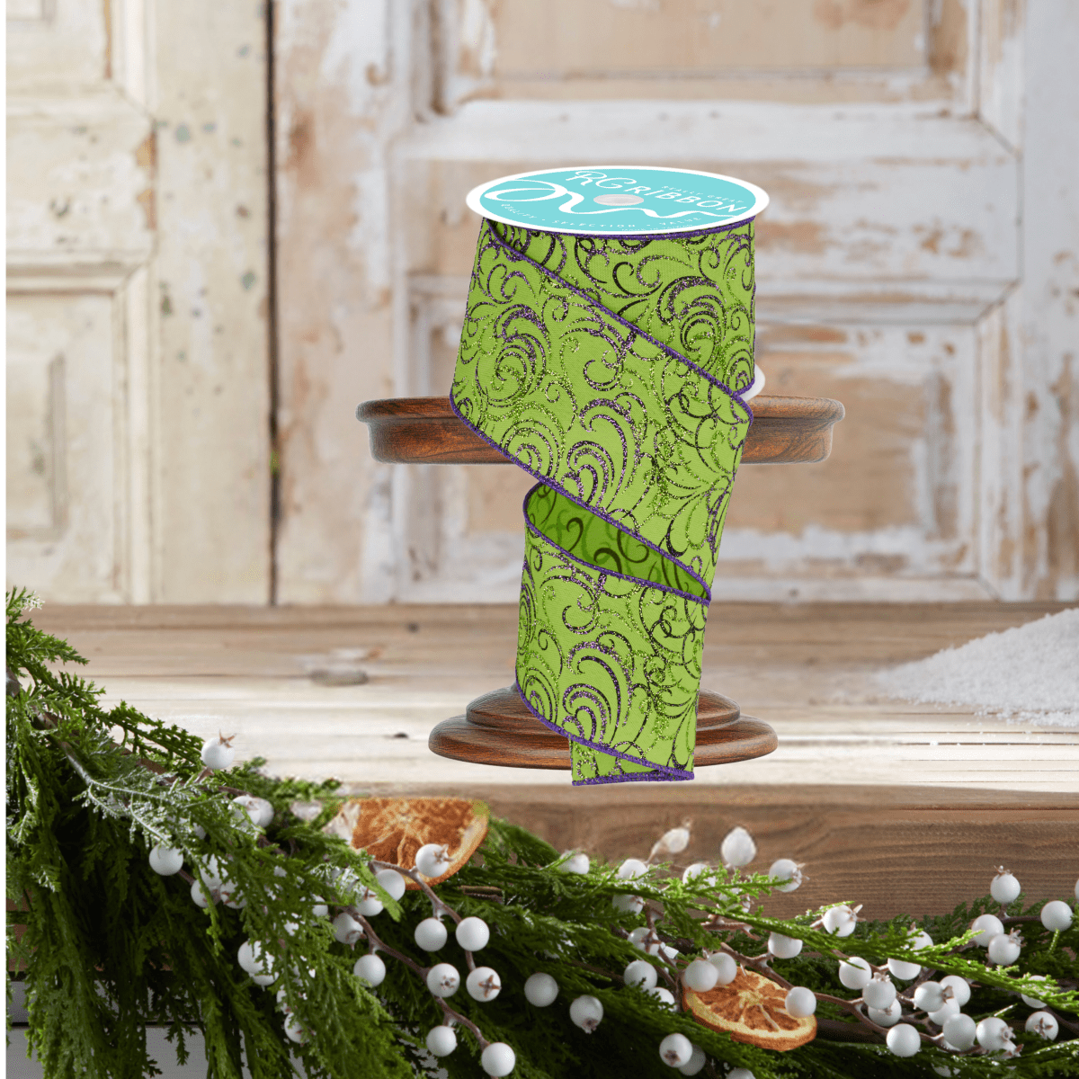 Shop For 2.5" Multi Swirls Glitter Ribbon: Lime Green/Purple (10 Yard)