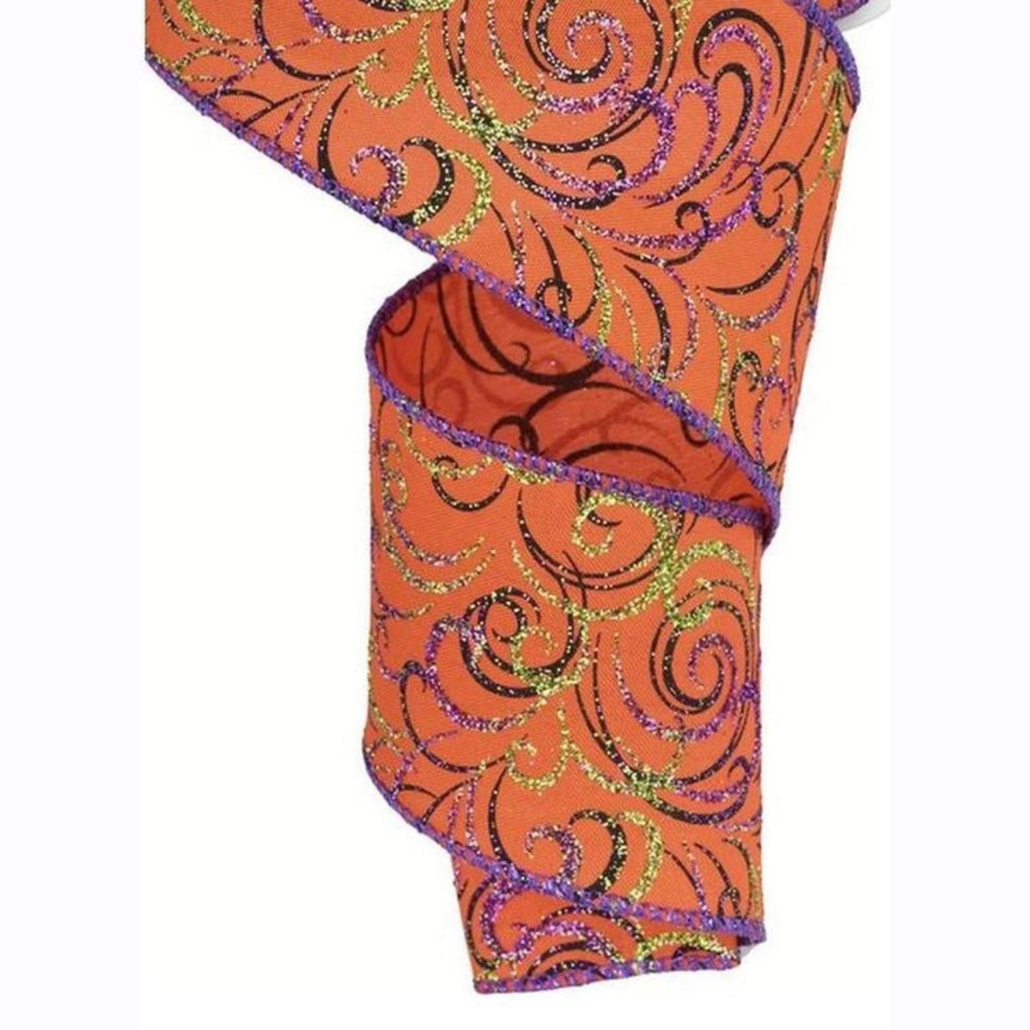 Shop For 2.5" Multi Swirls Glitter Ribbon: Orange/Black/Purple (10 Yard)