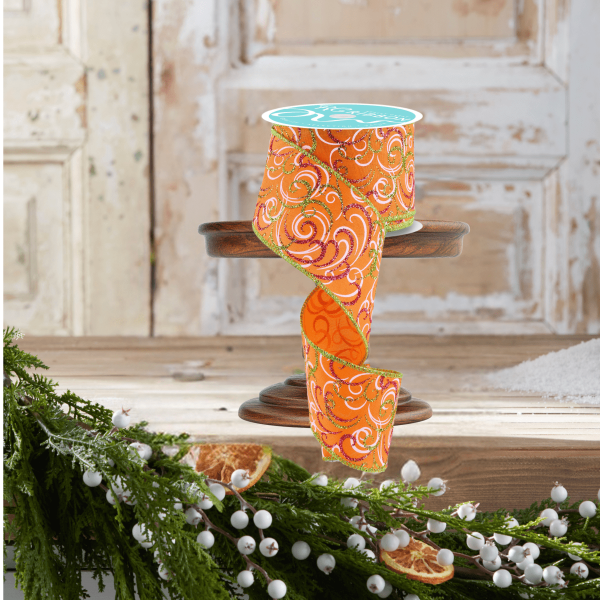 Shop For 2.5" Multi Swirls Glitter Ribbon: Orange/Pink/Lime (10 Yard)