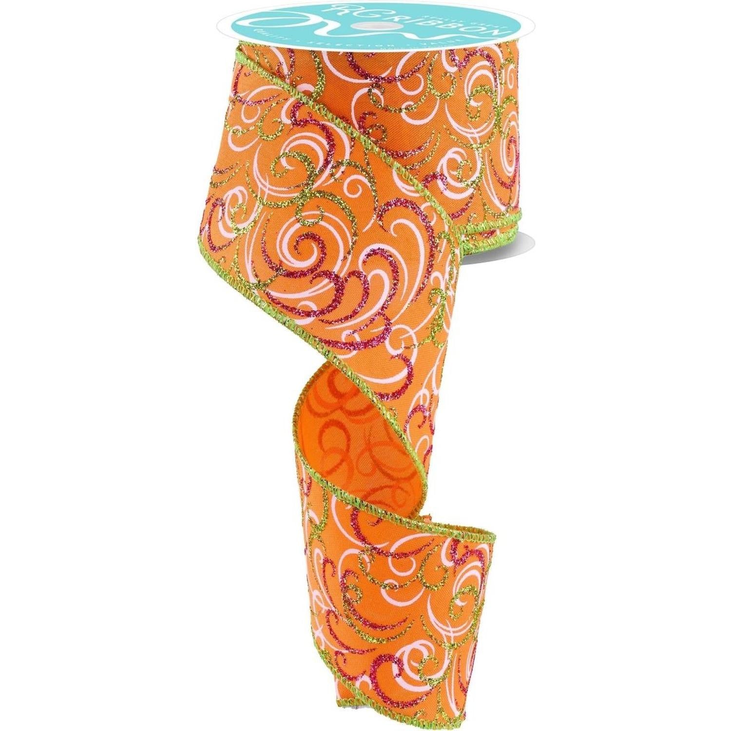 Shop For 2.5" Multi Swirls Glitter Ribbon: Orange/Pink/Lime (10 Yard)