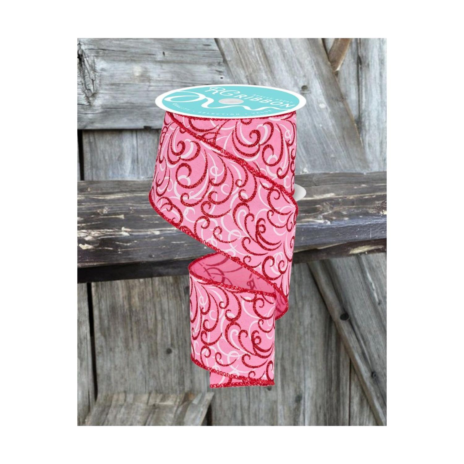 2.5" Multi Swirls Glitter Ribbon: Pink/Red (10 Yard)