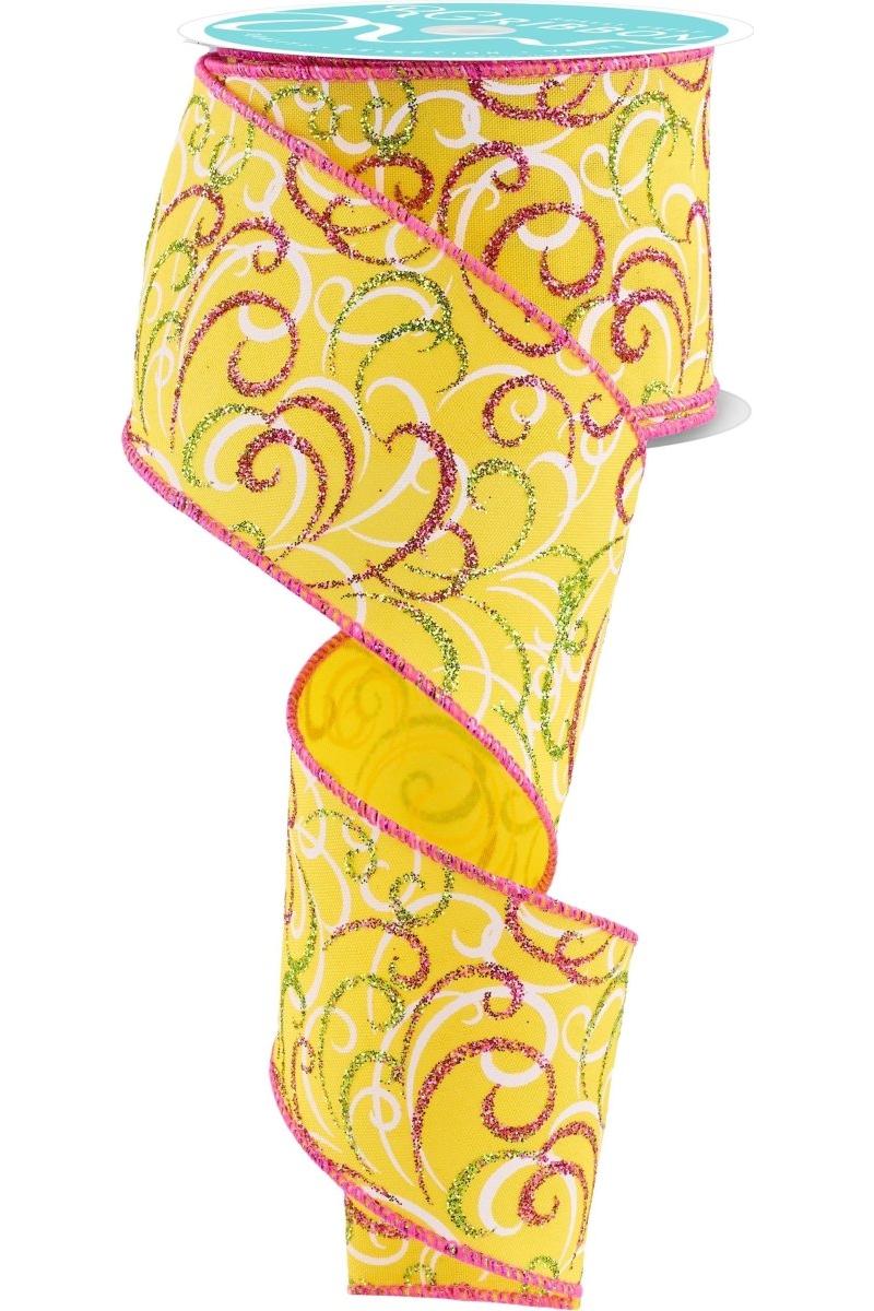 Shop For 2.5" Multi Swirls Glitter Ribbon: Yellow/Pink/Lime (10 Yard)