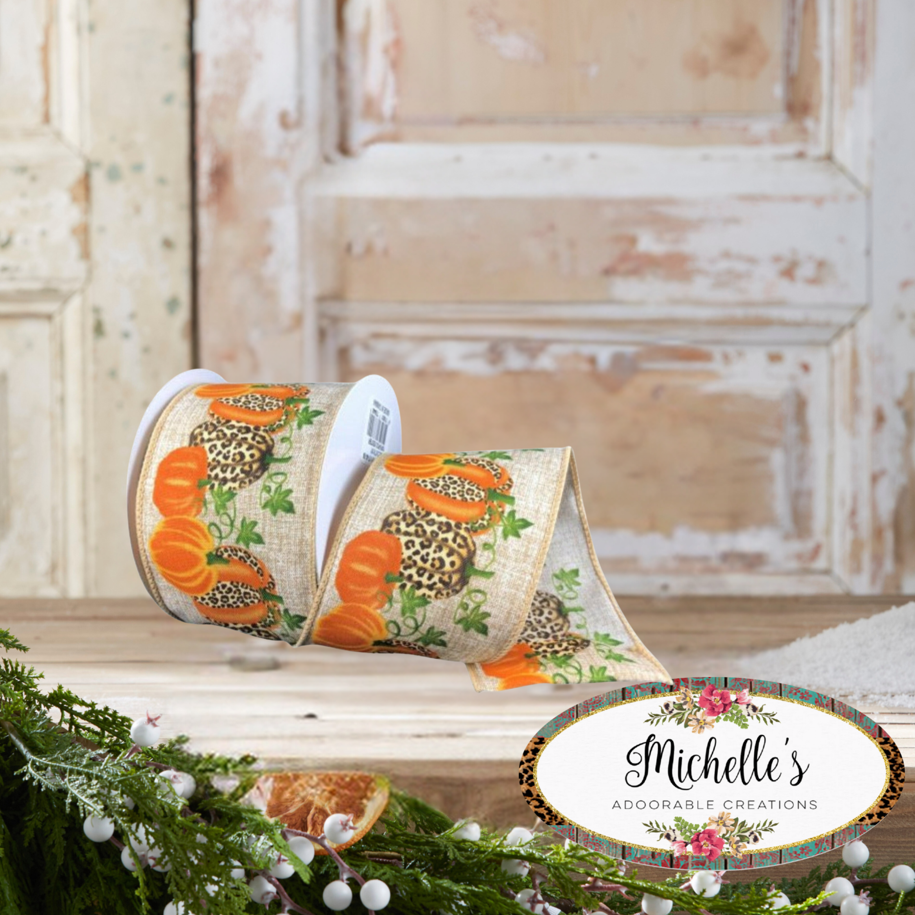 Shop For 2.5" Natural Linen Cheetah Pumpkin Ribbon: Orange (10 Yards)
