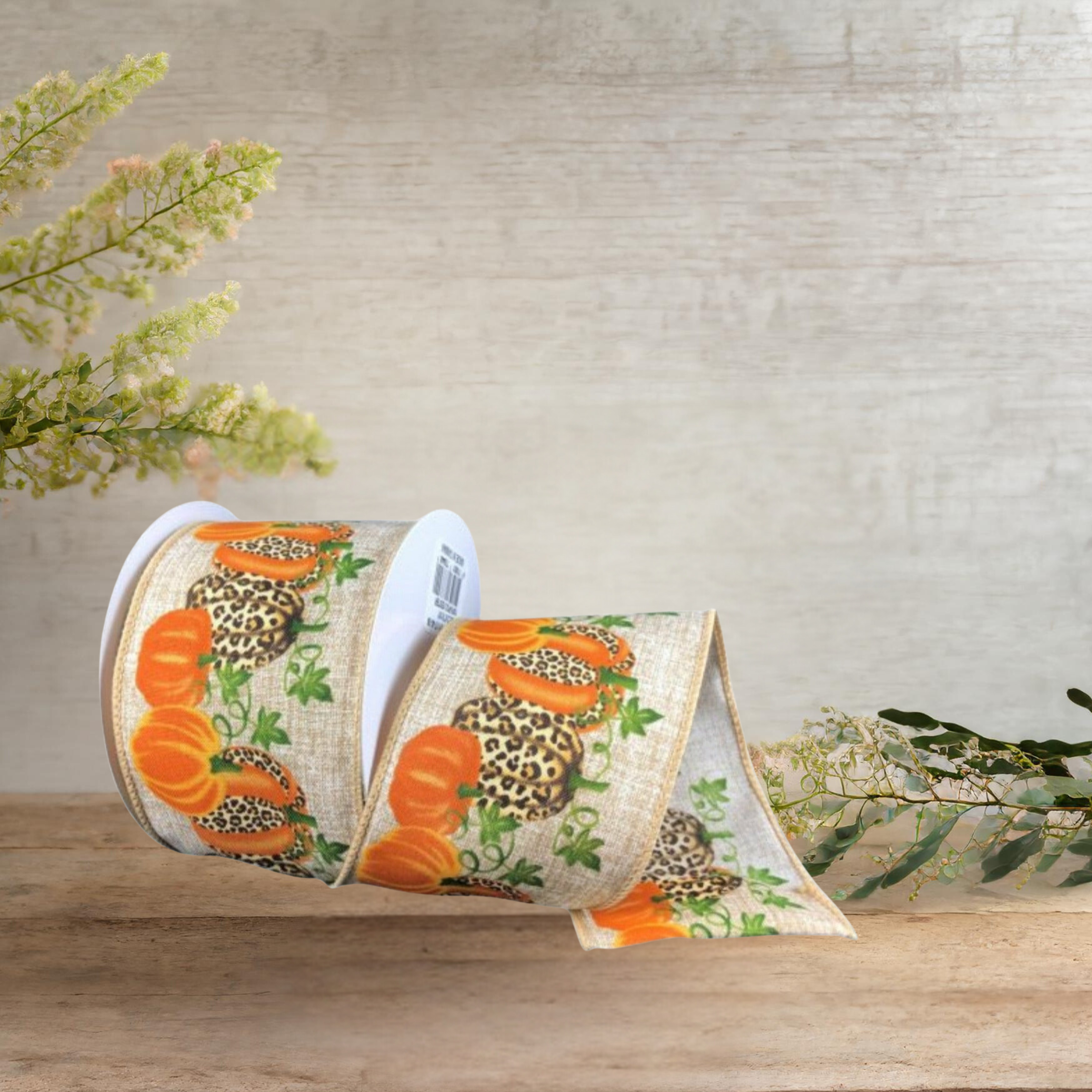 Shop For 2.5" Natural Linen Cheetah Pumpkin Ribbon: Orange (10 Yards)