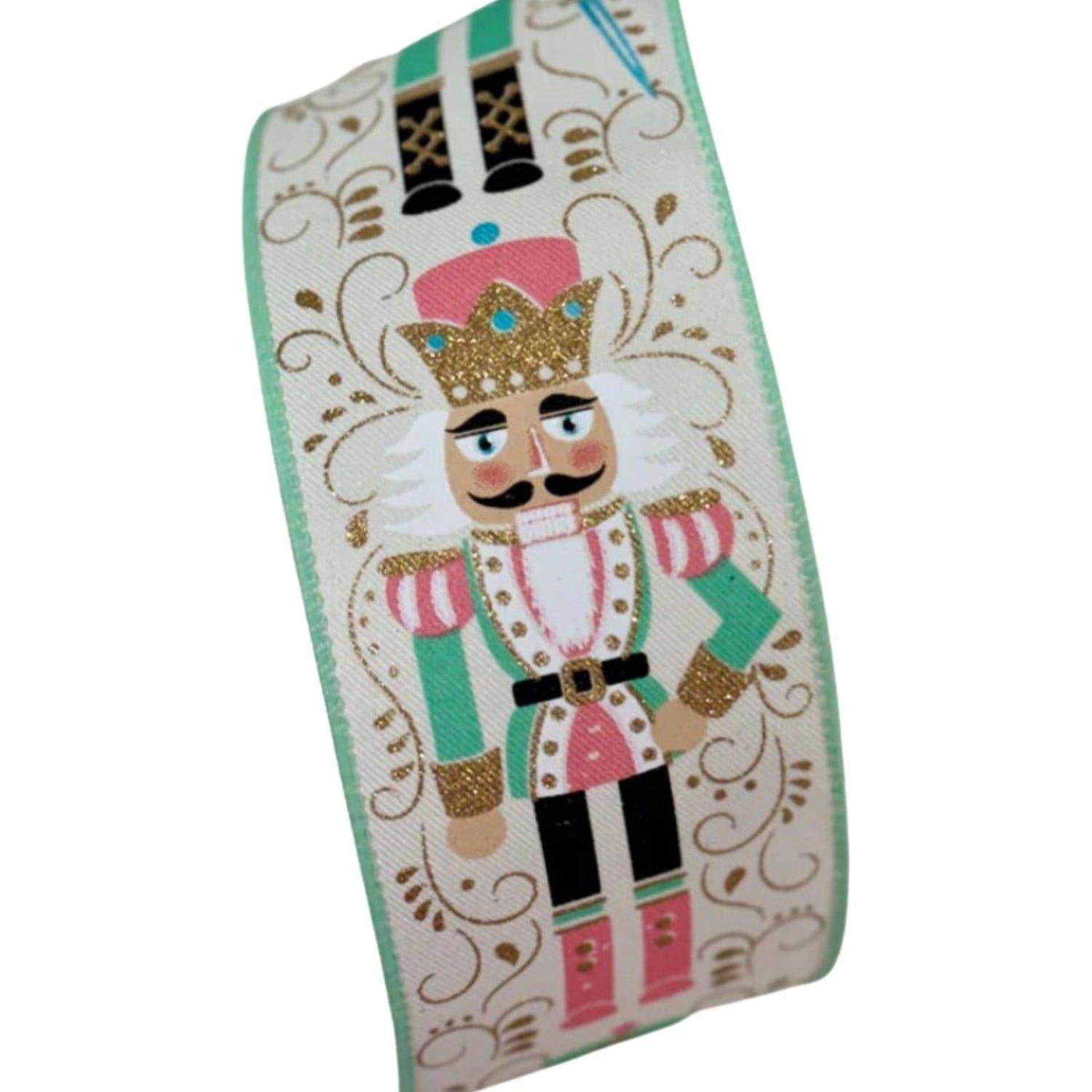 Shop For 2.5" Nutcracker Ribbon: Ivory/Mint Green (10 Yards)