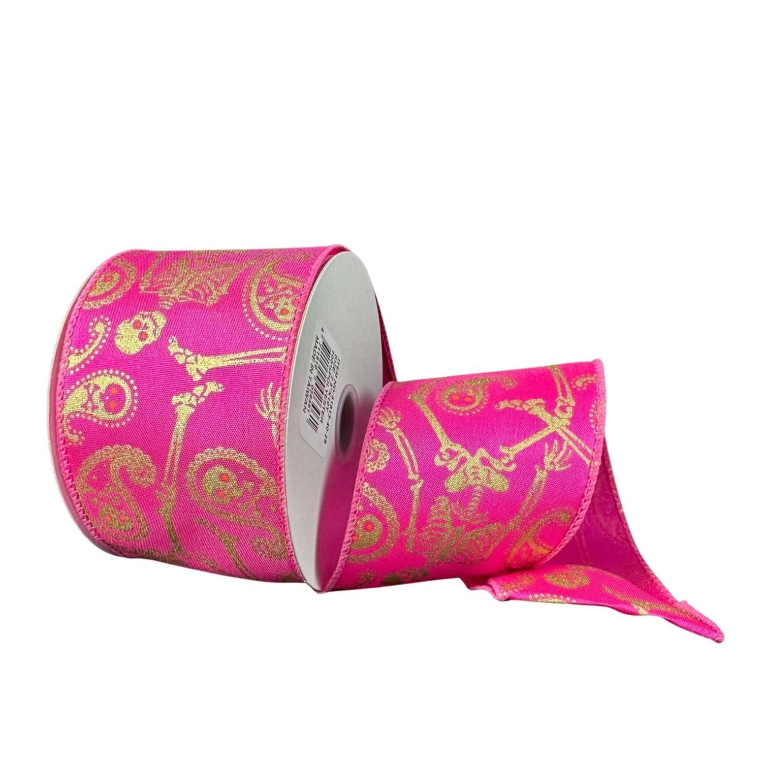 Shop For 2.5" Paisley Skull Halloween Ribbon: Fuchsia (10 Yards)