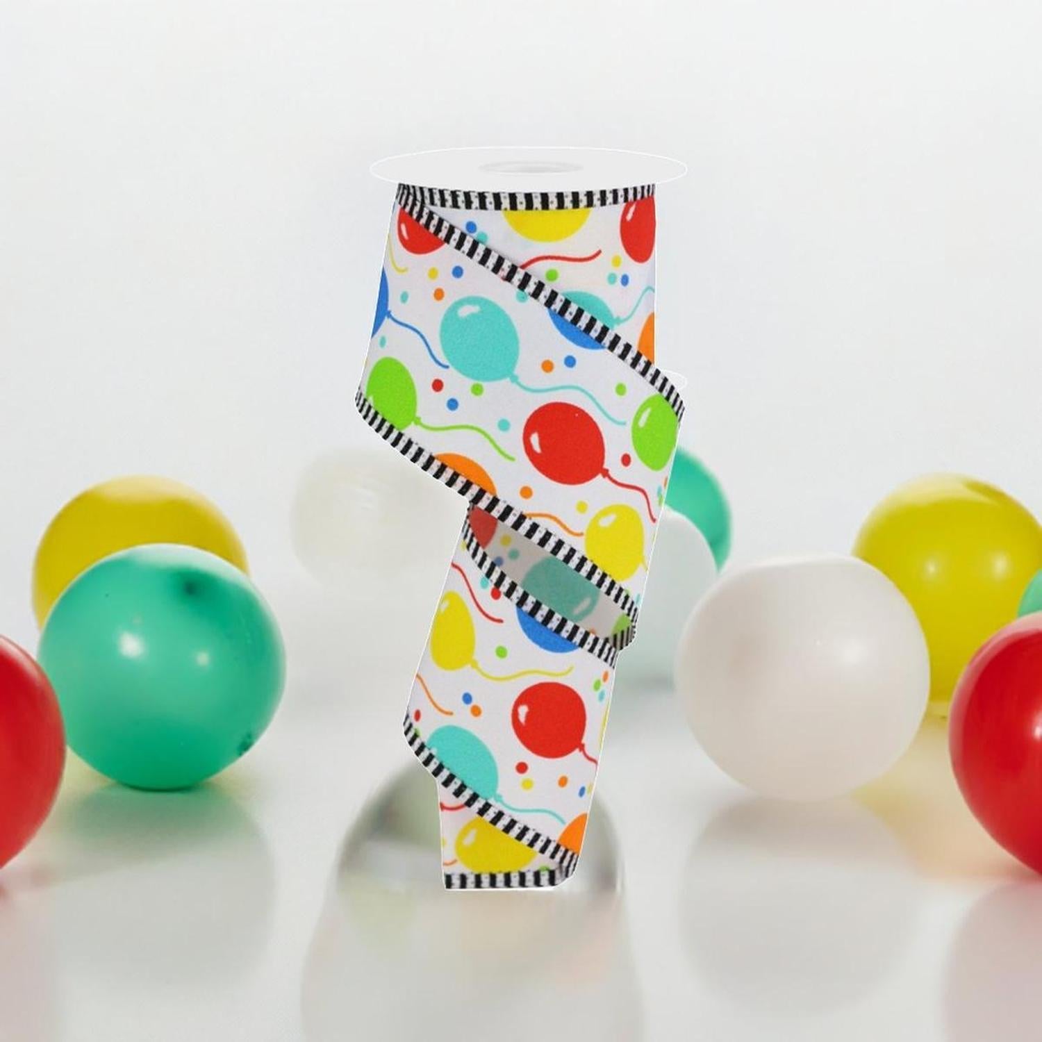 2.5" Party Balloons Stripe Edge Ribbon: Primary Colors