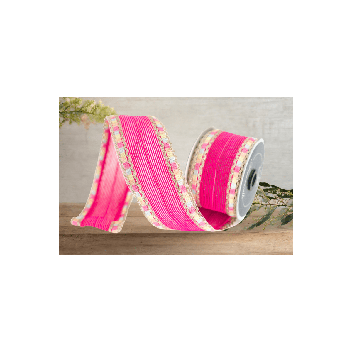 Shop For 2.5" Pastel Border Ribbon: Hot Pink (10 Yards)