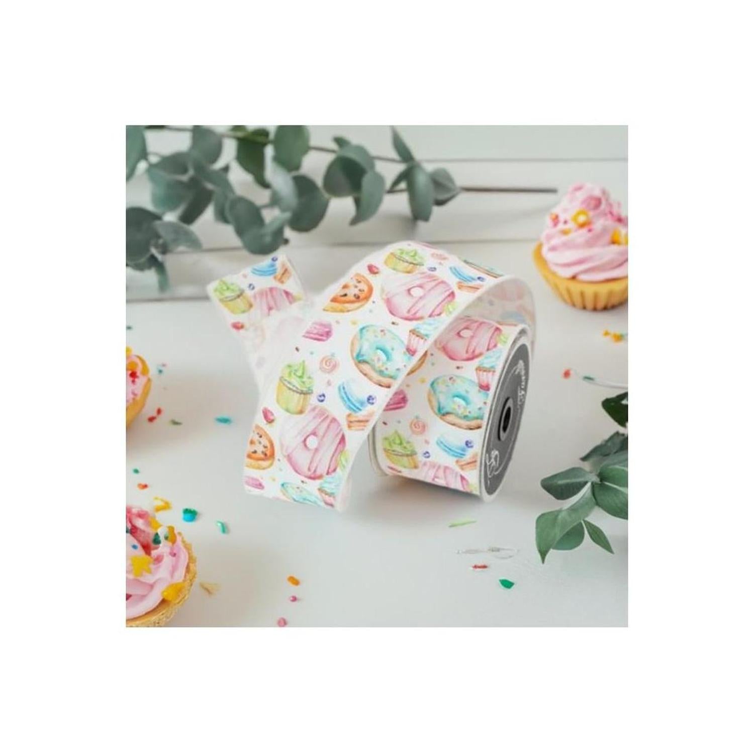 2.5" Pastel Pastries Ribbon: White