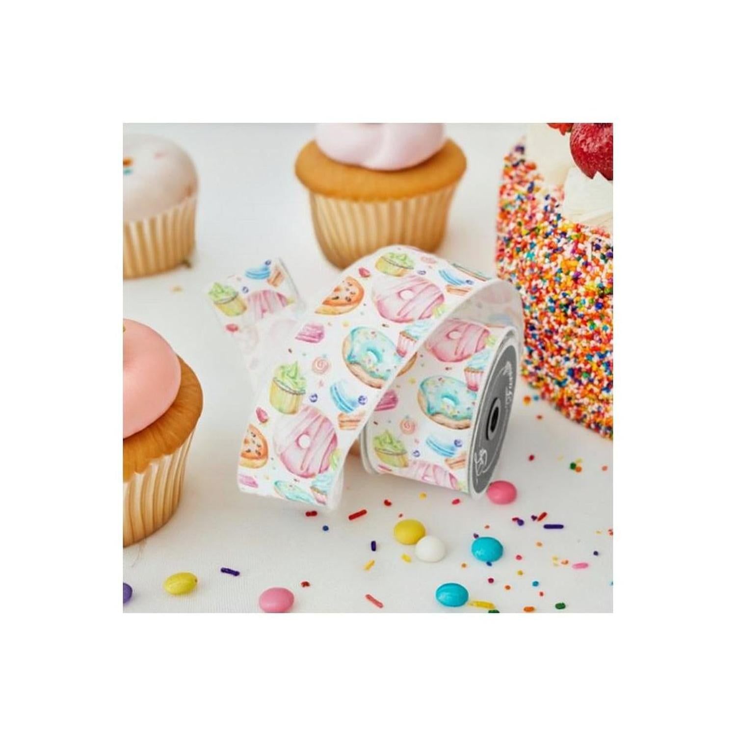 2.5" Pastel Pastries Ribbon: White