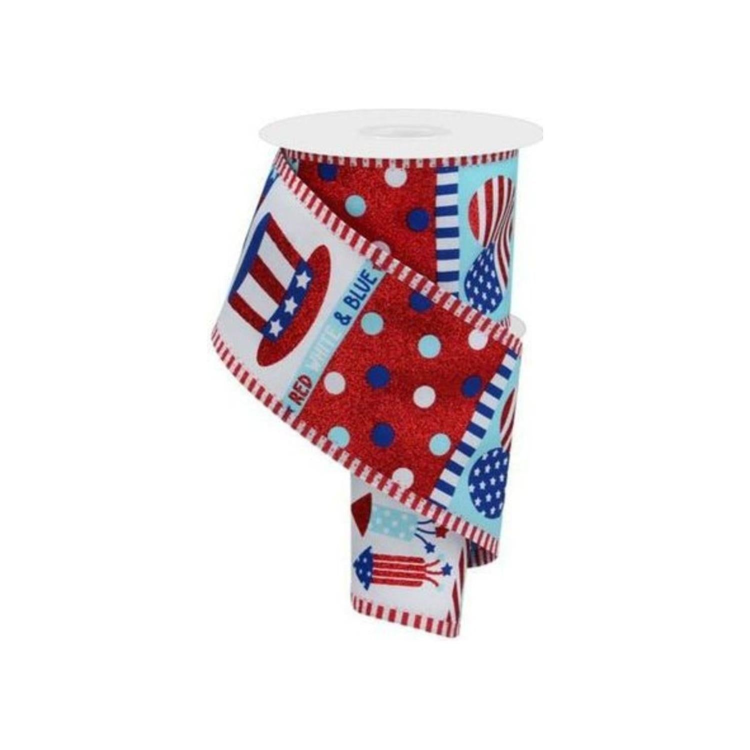 2.5" Patriotic Block Thin Stripe Ribbon: White (10 Yards)