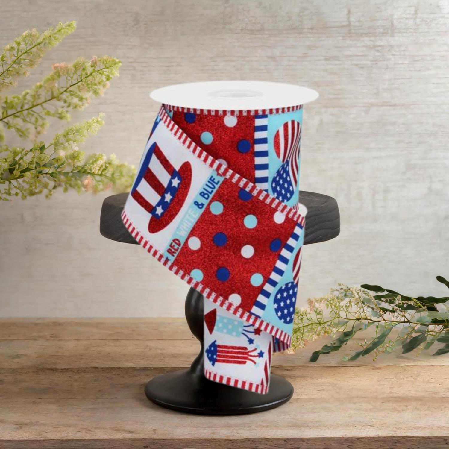 Shop For 2.5" Patriotic Block Thin Stripe Ribbon: White (10 Yards)