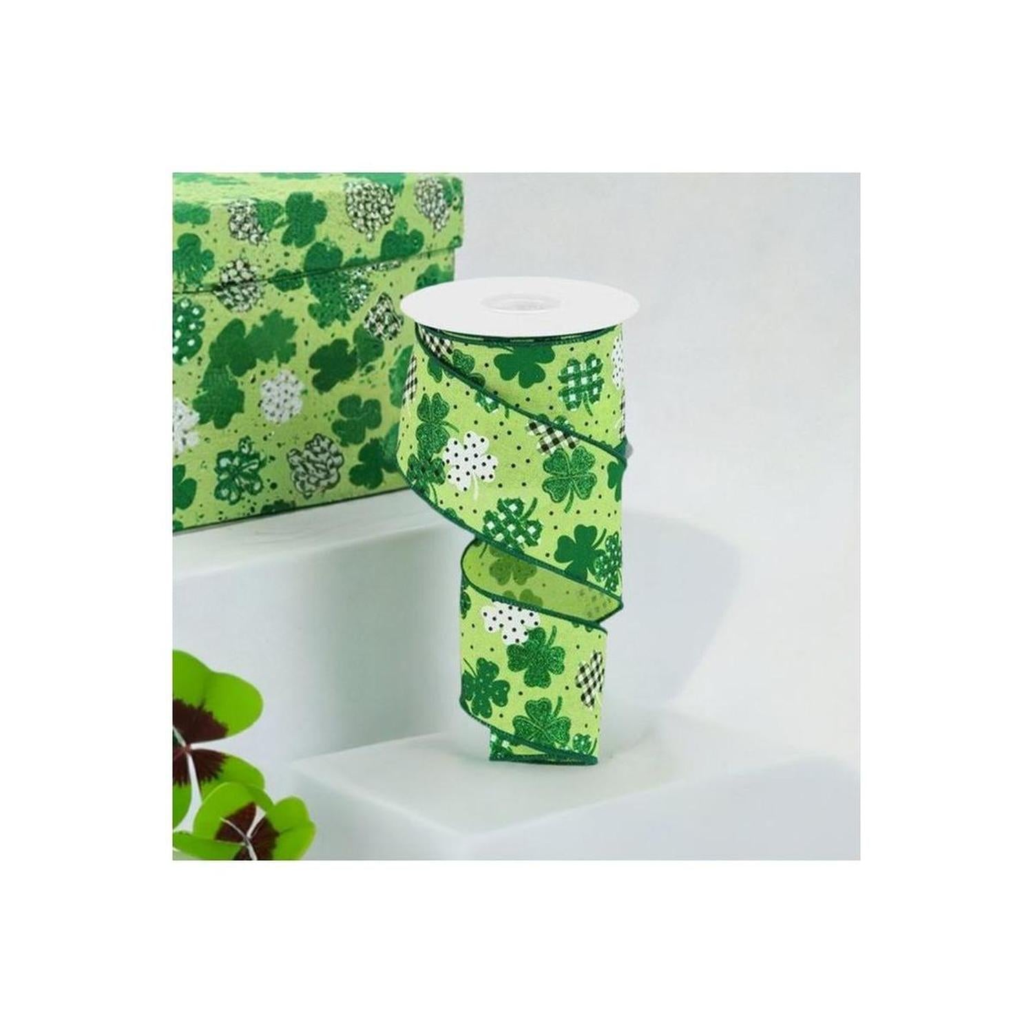 2.5" Pattern Shamrock Ribbon: Bright Green (10 Yards)