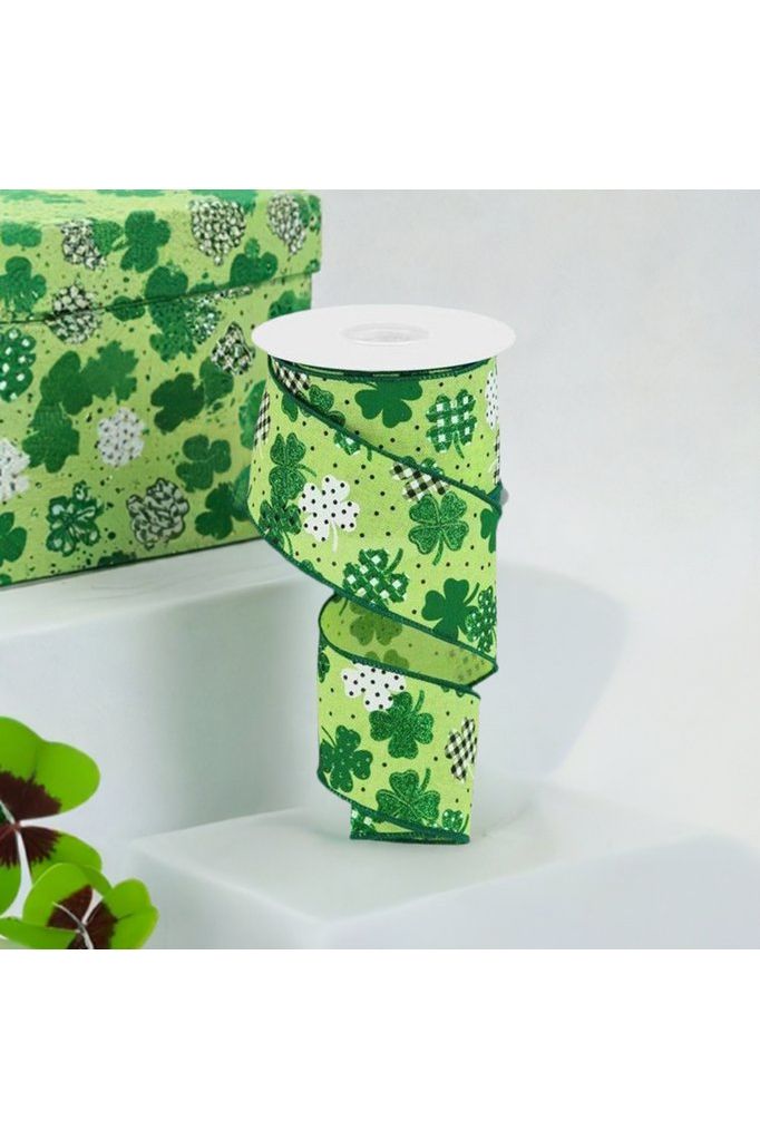 Shop For 2.5" Pattern Shamrock Ribbon: Bright Green (10 Yards) at Michelle's aDOORable Creations