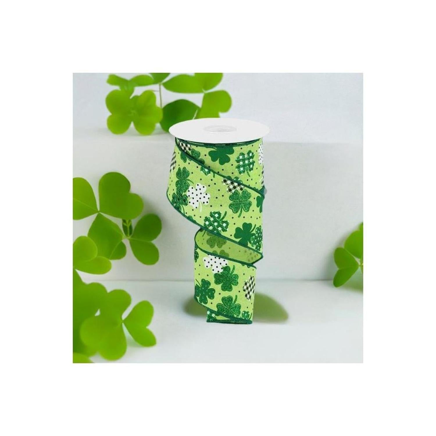2.5" Pattern Shamrock Ribbon: Bright Green (10 Yards)