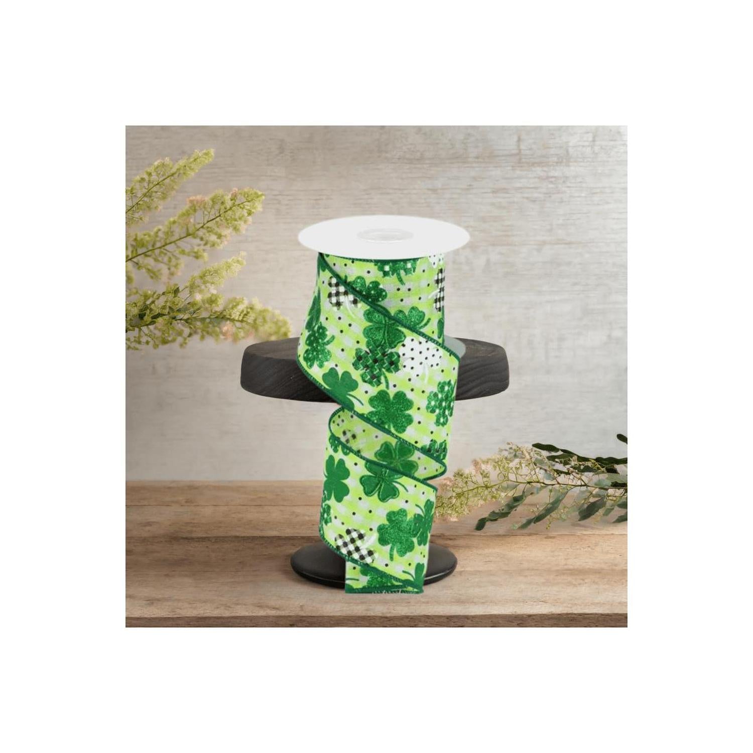 2.5" Pattern Shamrock Ribbon: Lime Green (10 Yards)